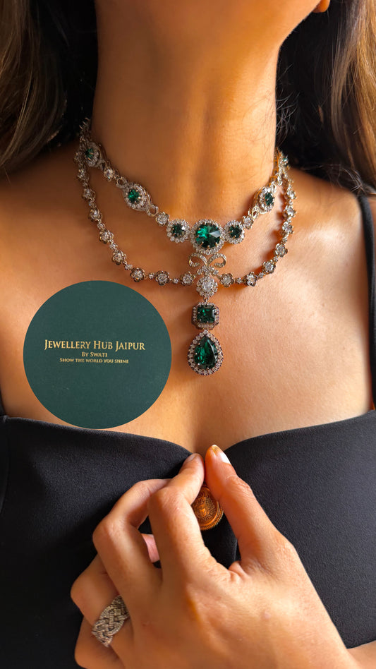 Real Swarovski Sabyasachi inspired Emerald  designer set