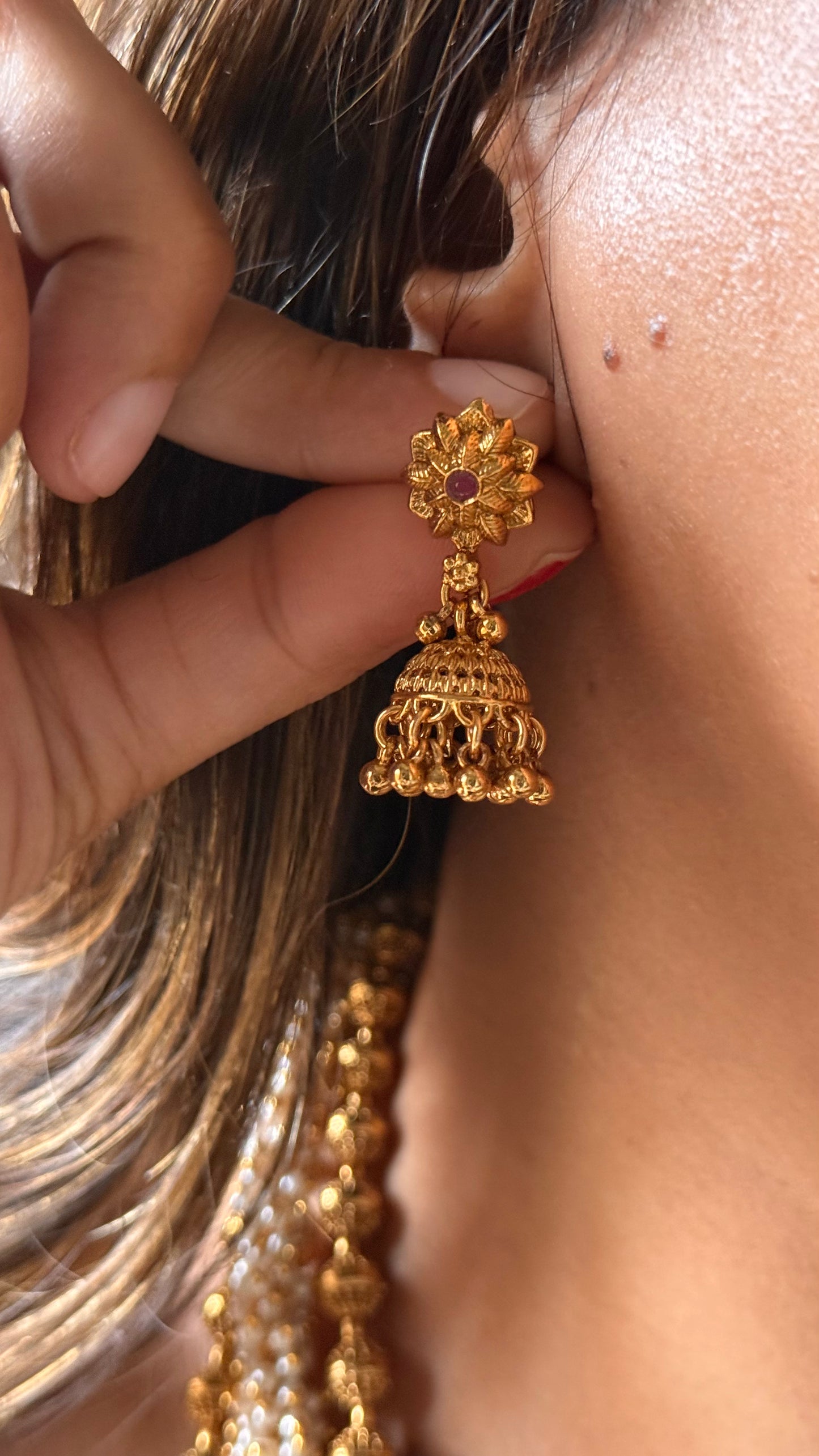 Heritage Gold balls & Mogra necklace in teiple line