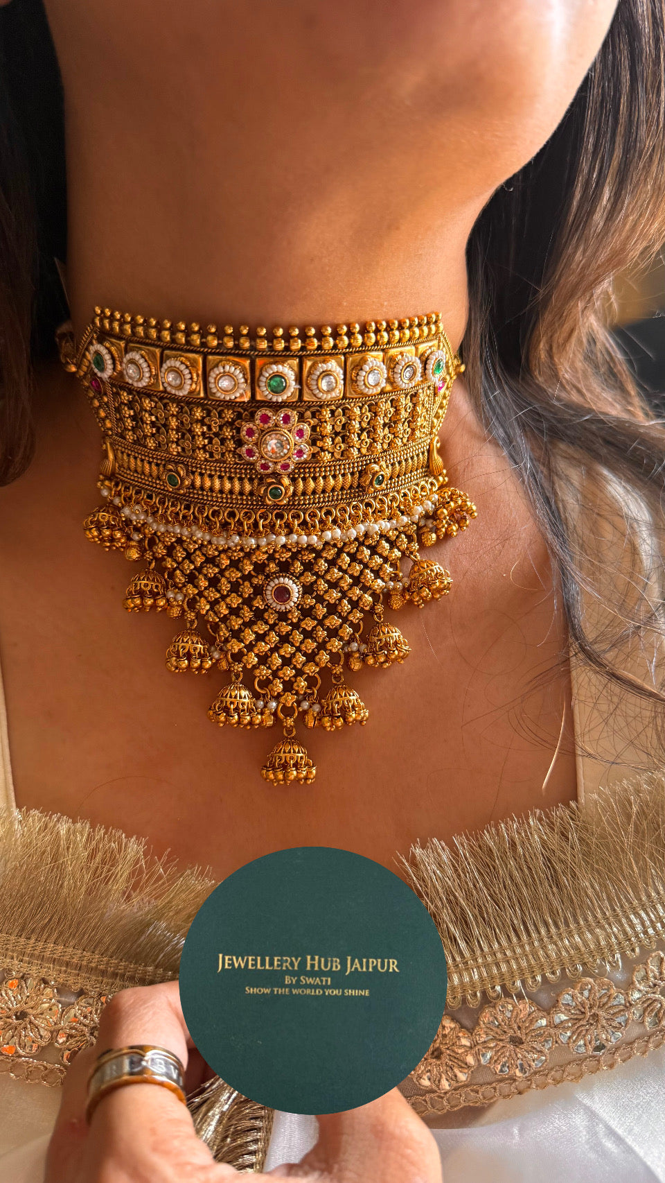 Floral emerald & rani pink paachi rajwadi Aad