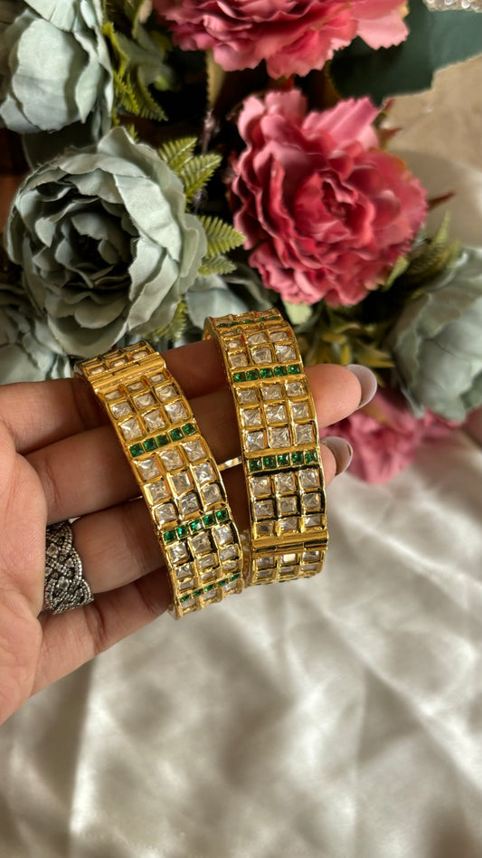 Emerald Moissanite triple line bangles at openable