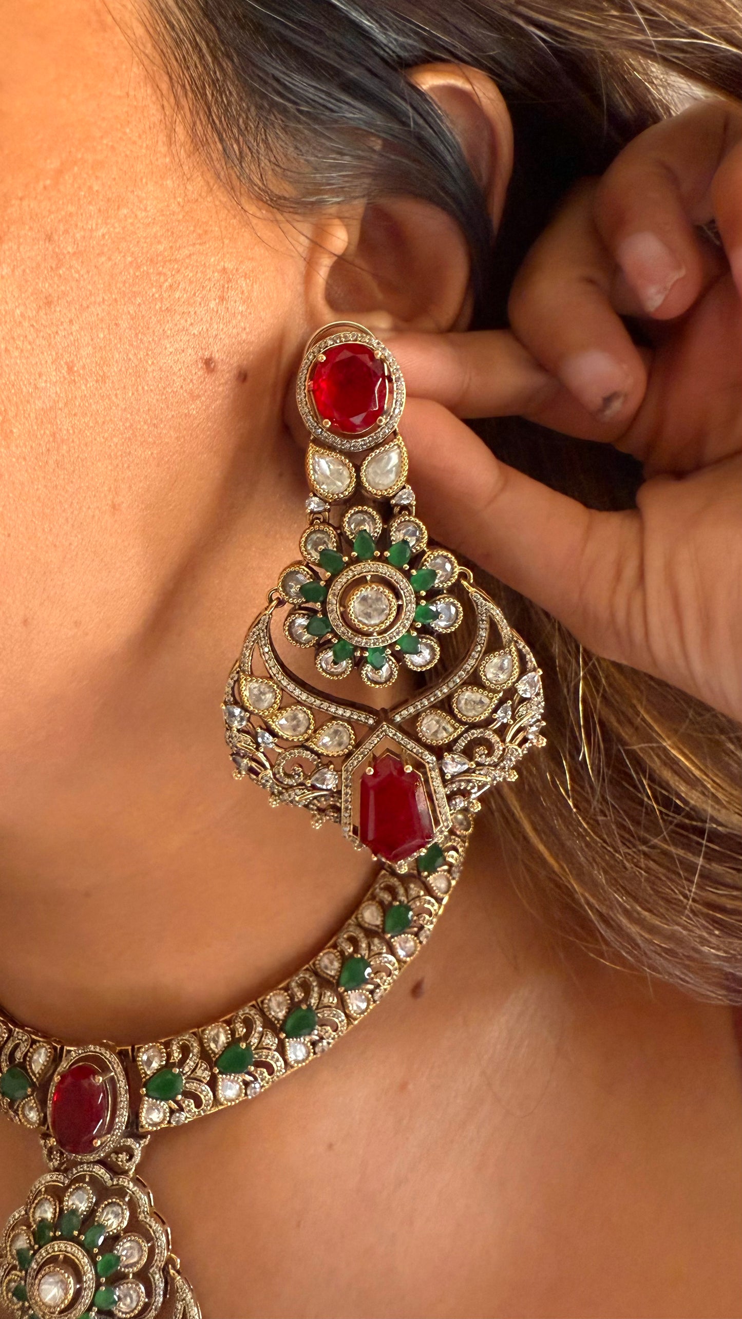 Laali- Ruby doublet & emerald polki moissanite collar necklace
