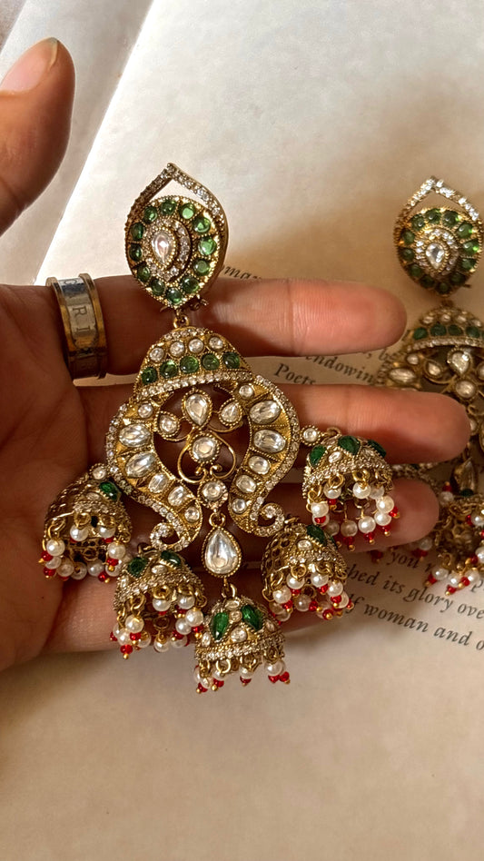 Emerald Moissanite jhumki Chandbali earrings
