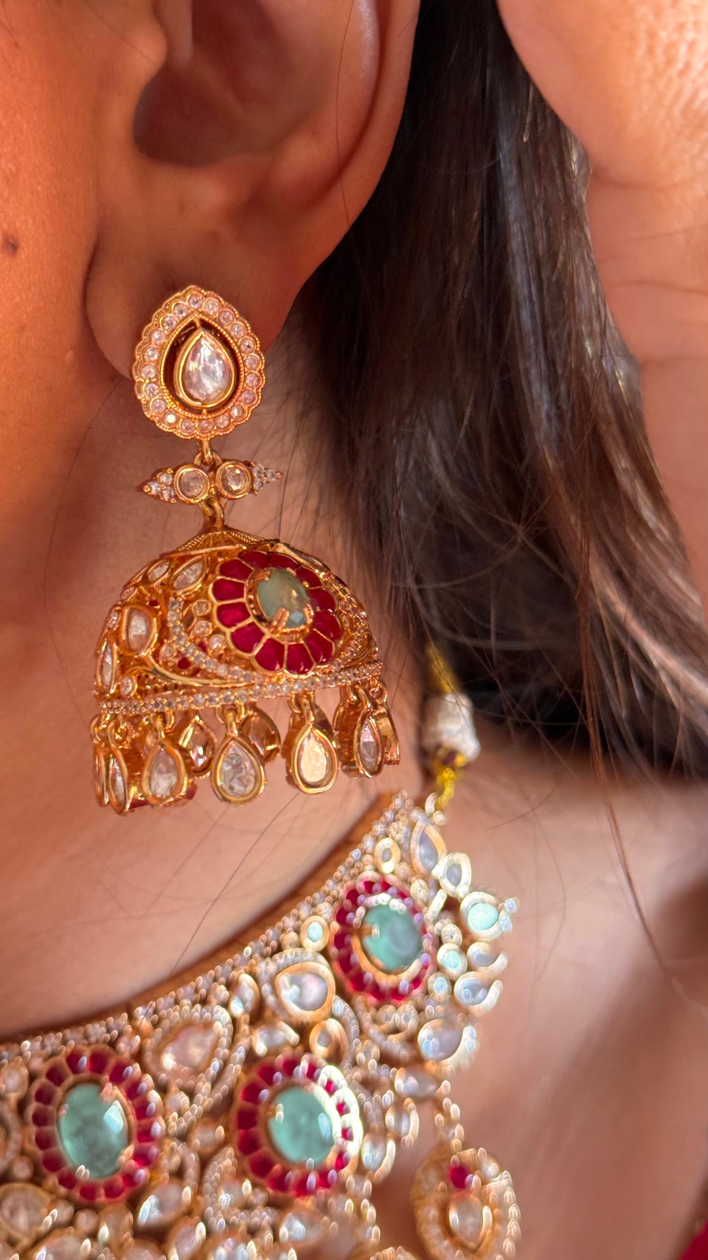 Mint & Rani pink gold polki  bridal choker