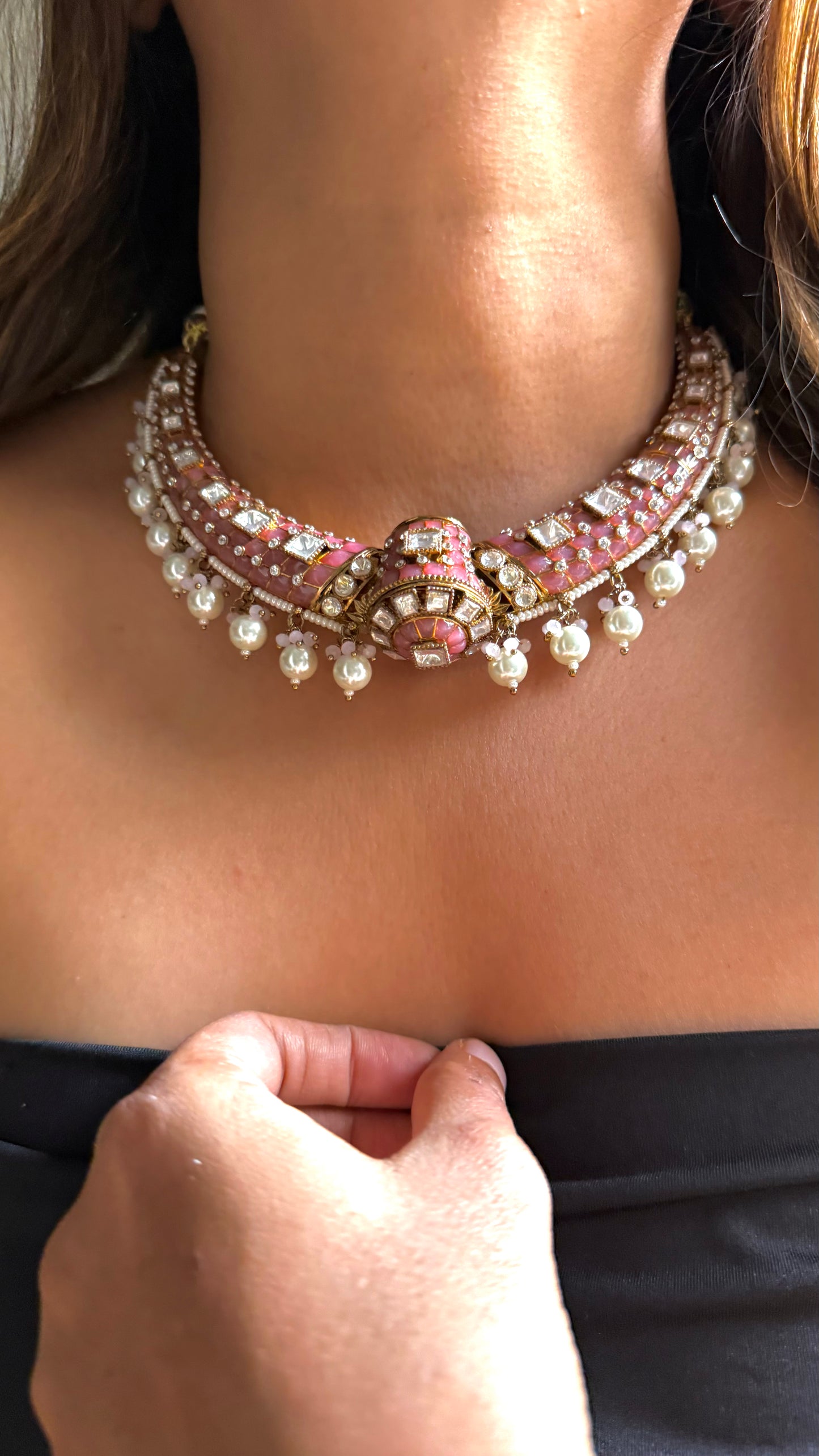 Pink meenakari moissanite polki  rajwadi Aad