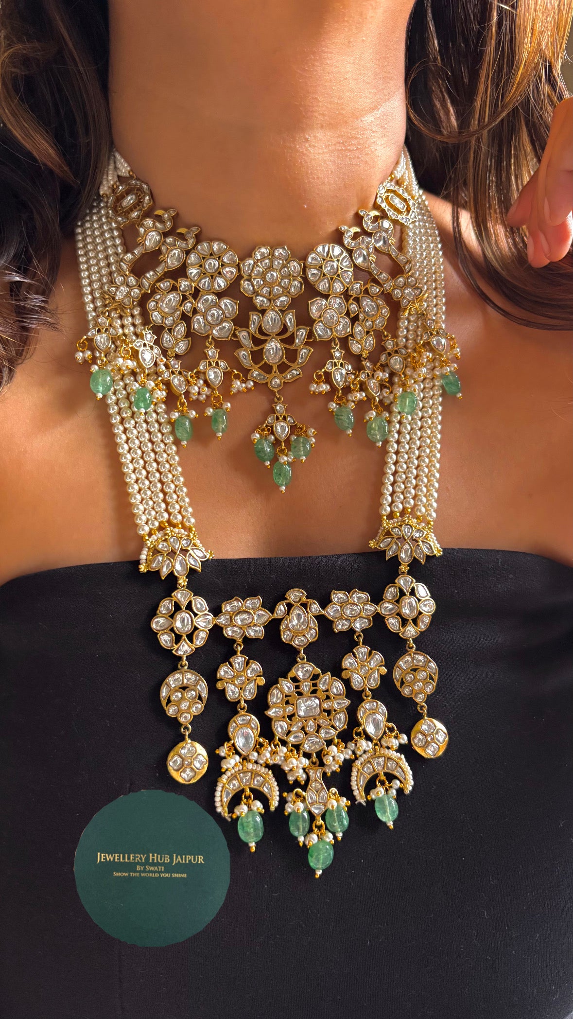 Paachi Necklace combo Set with Floral kundan Detailing & mint drops