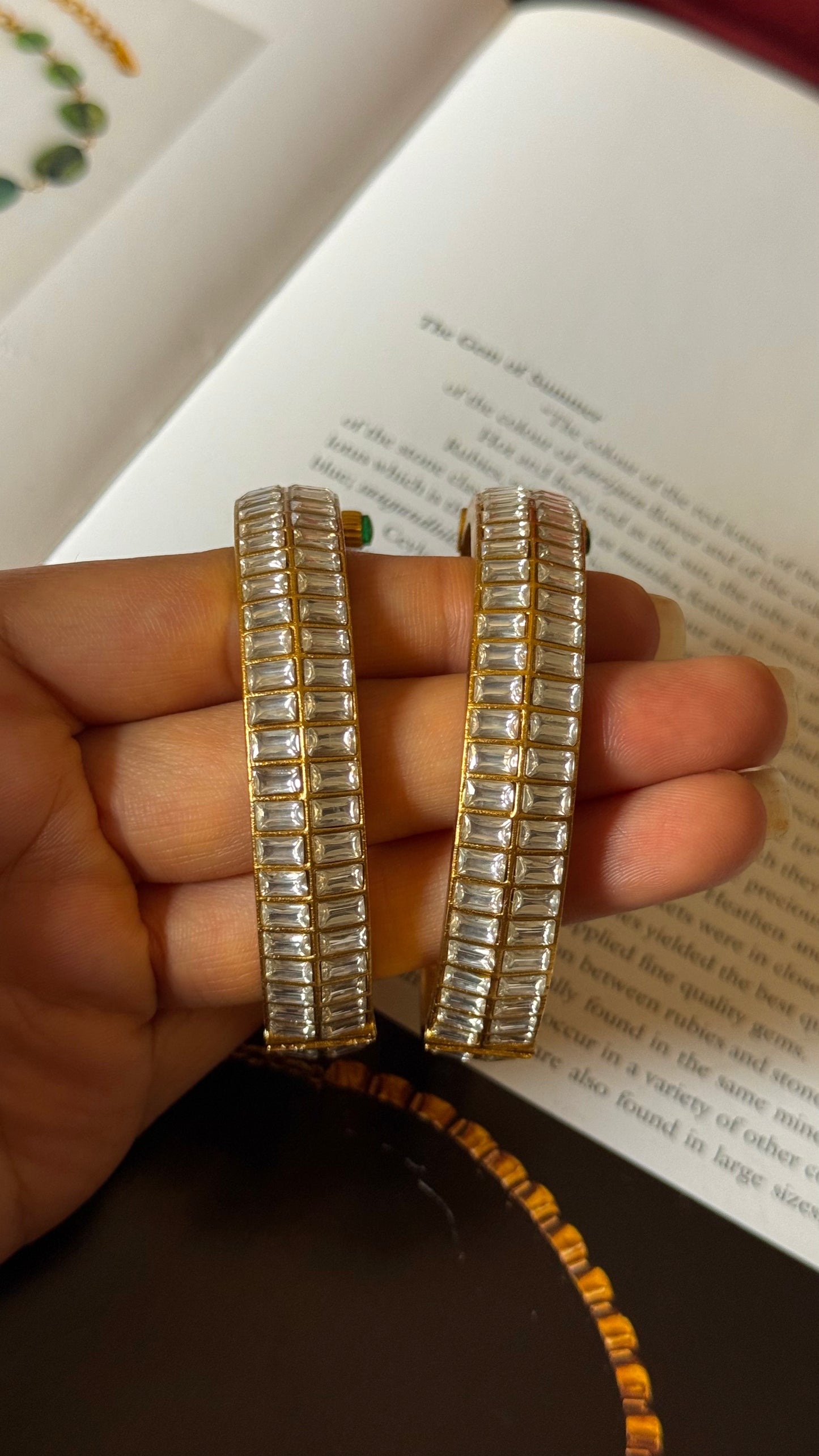 Emerald cut double line polki bangles