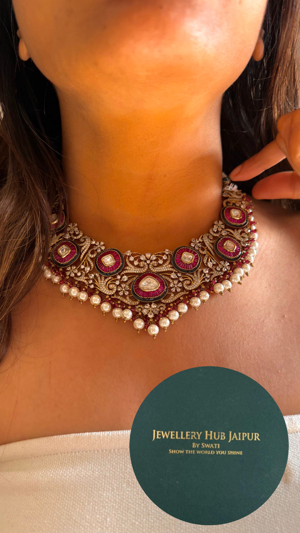 Ruby takkar black meenakari designer victorian necklace