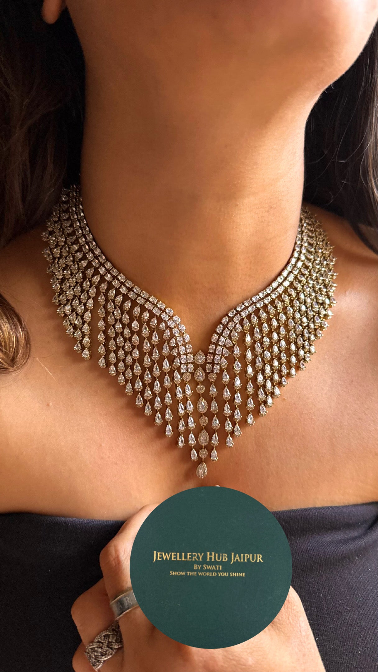 Cz diamond doublets Victorian designer collar necklace