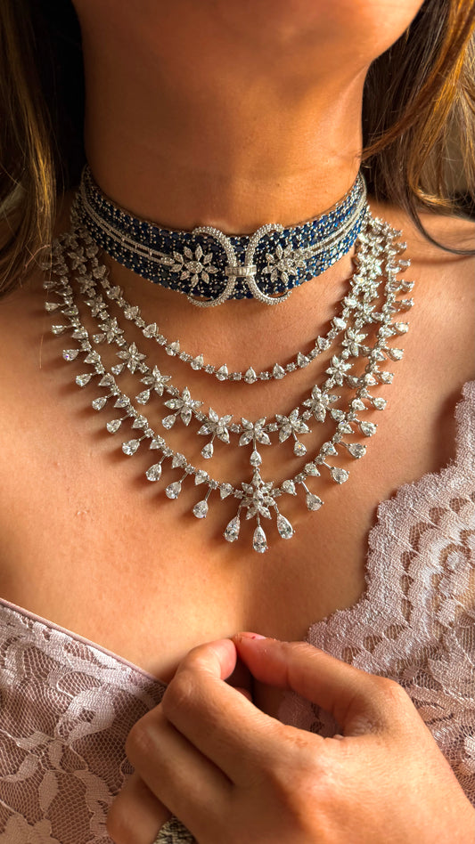 Sapphire cz diamond choker & necklace combo