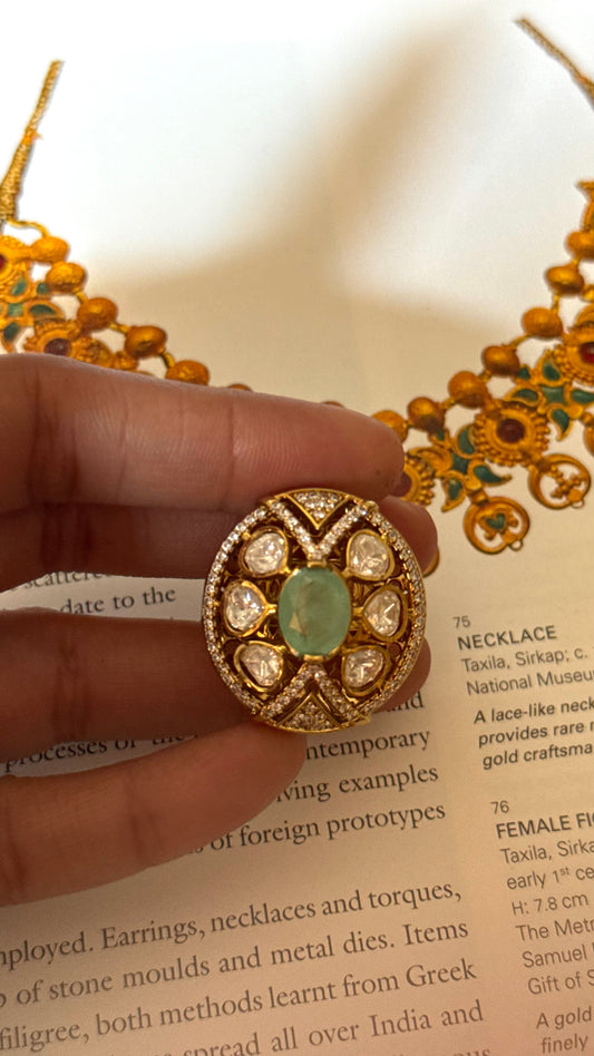 Mint doublet peeli polki Ring