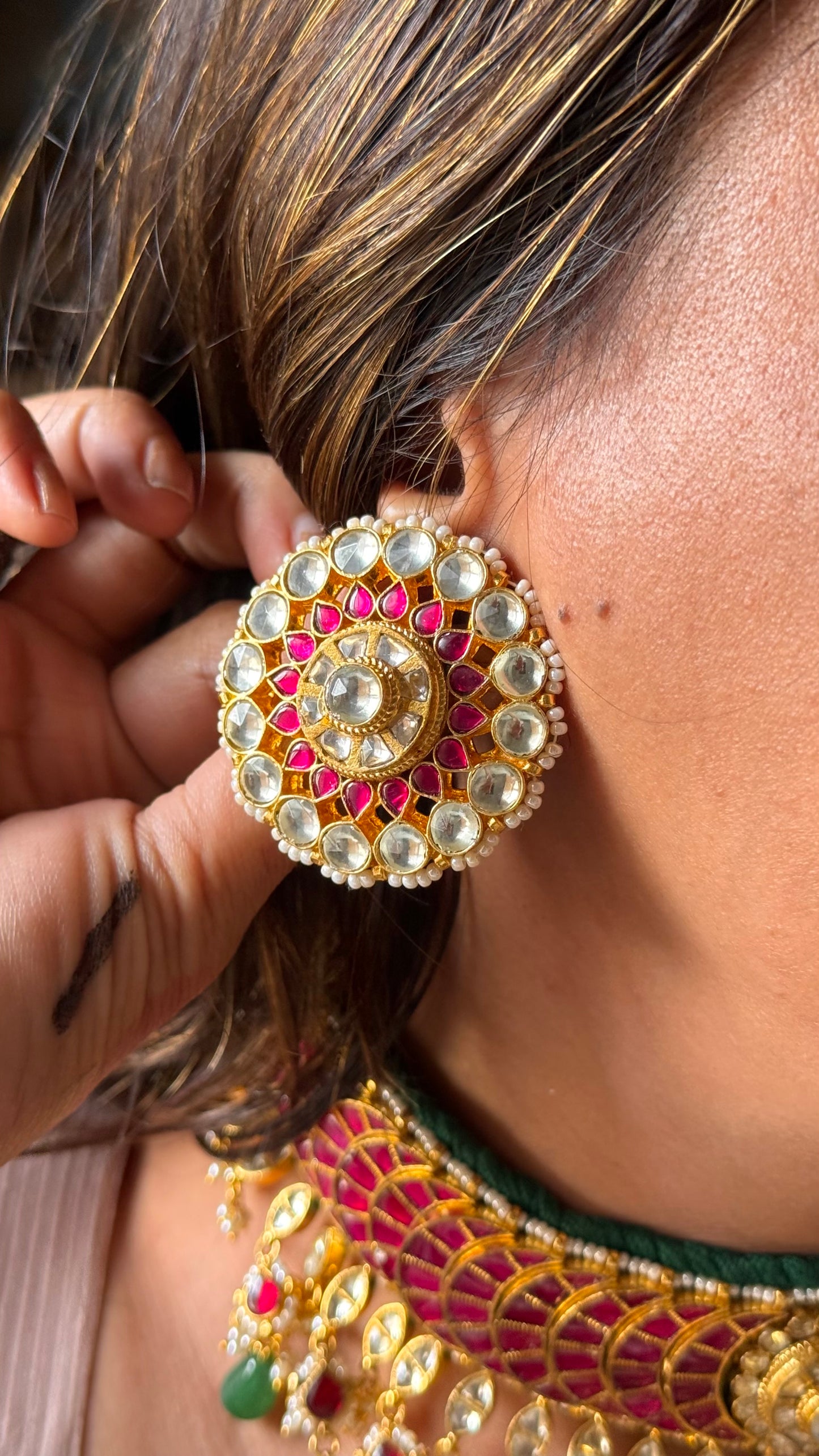 Jadau Ruby panna with emerald drops choker necklace