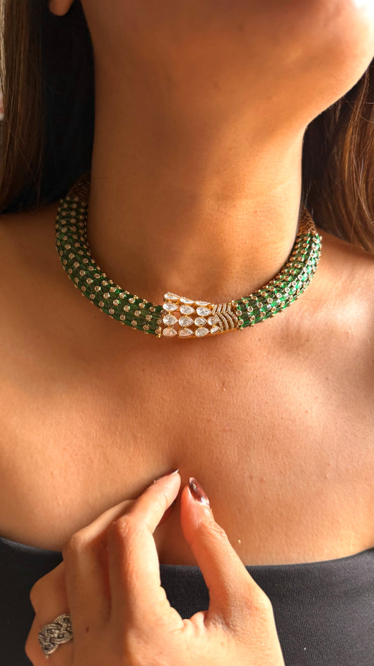 Moissanite uncut polki & emerald designer hasli