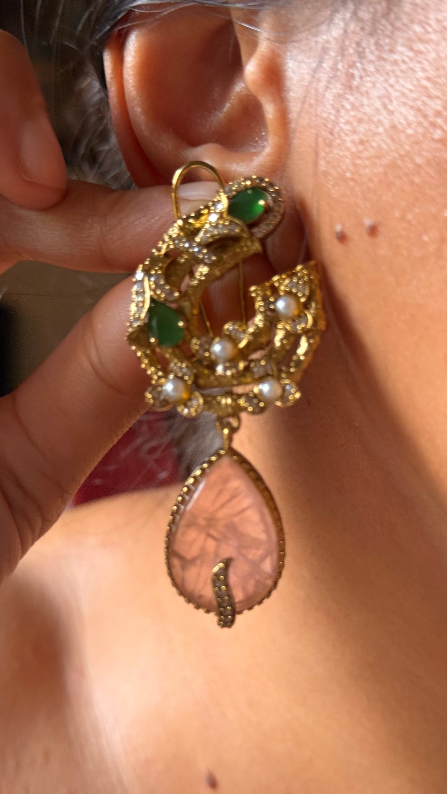 Emerald & rose quartz cocktail statement choker