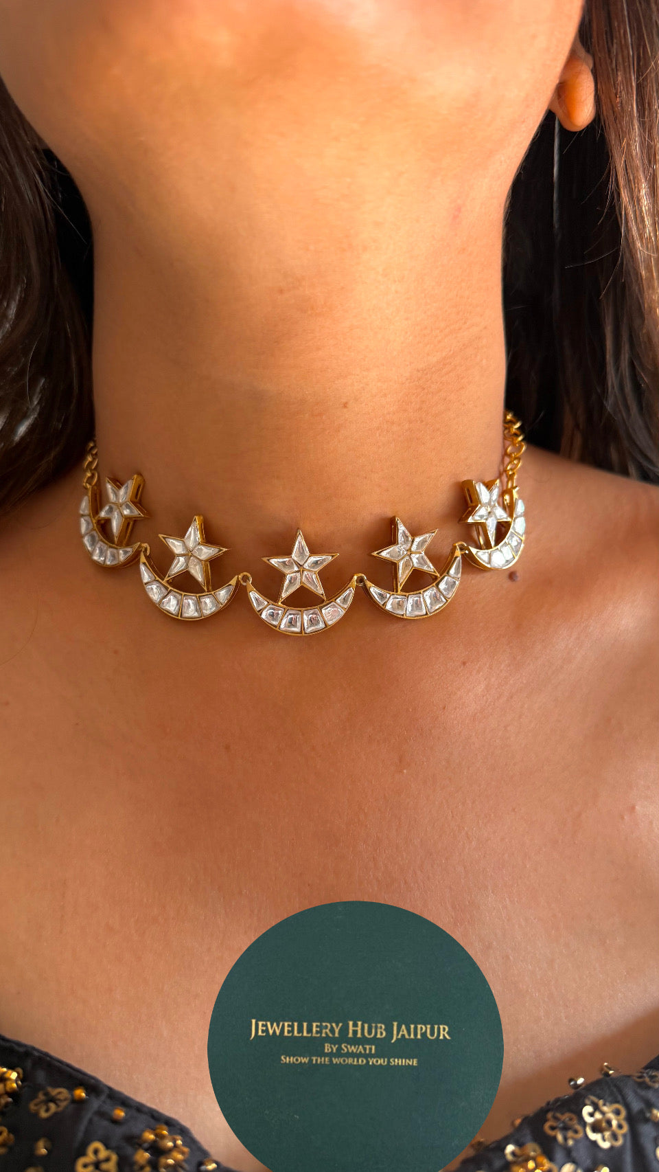Star & moon paachi kundan set