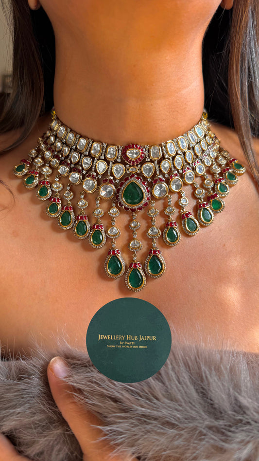 Emerald & rani ruby heritage necklace
