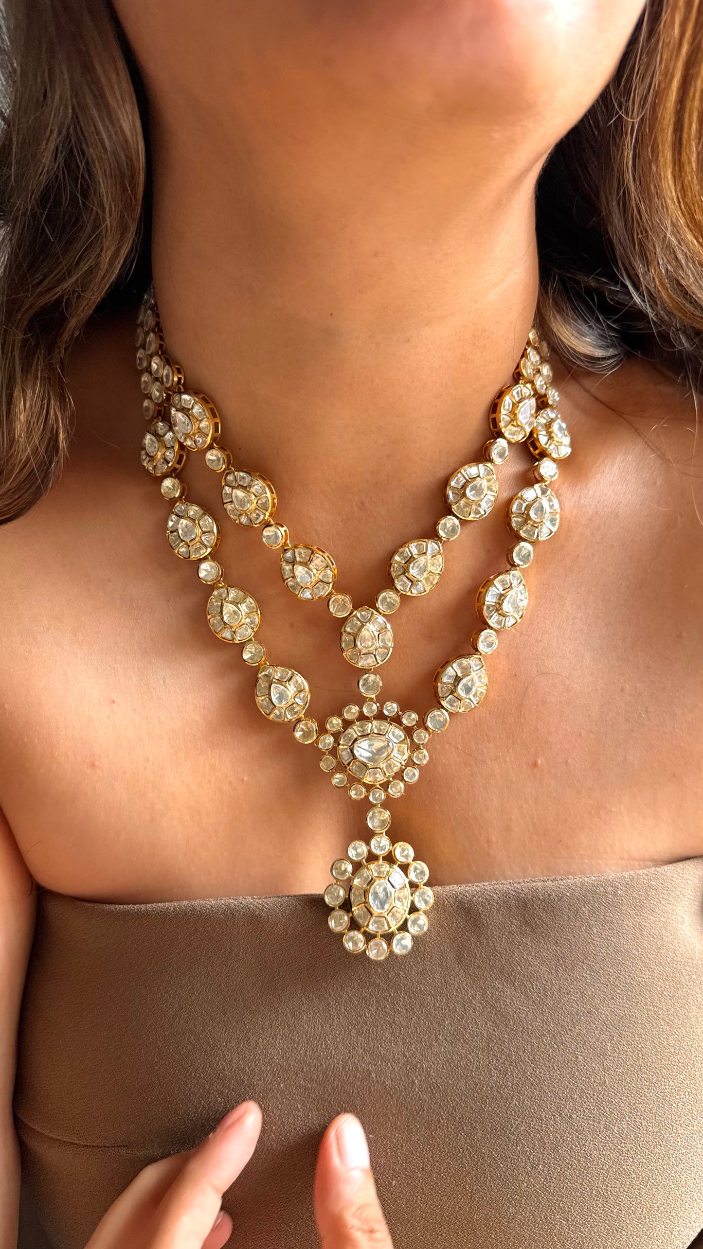 Peeli Polki madhubani dual line Necklace