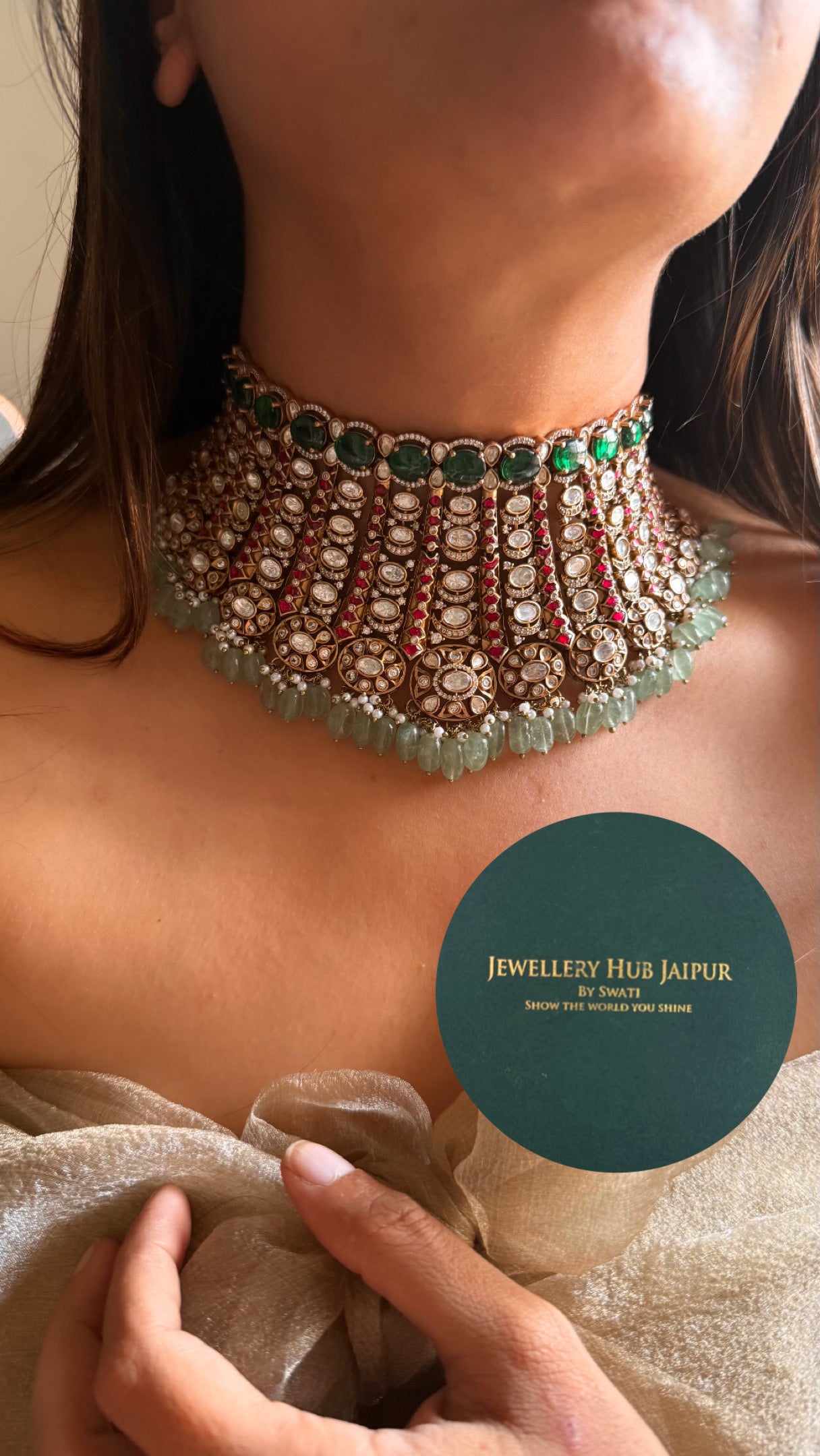 Emerald & Rani pink bridal Asia inspired statement choker (takkar work)