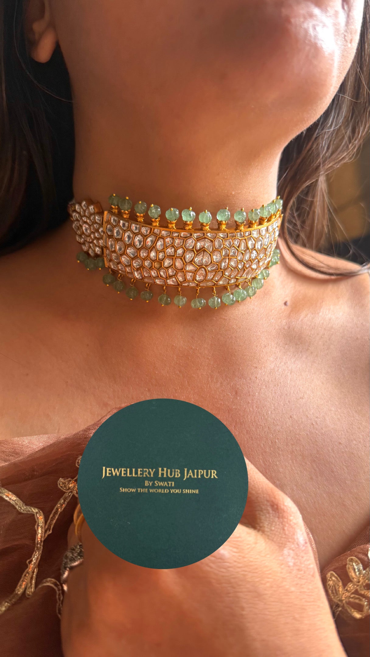 Paachi Kundan with mint choker Necklace