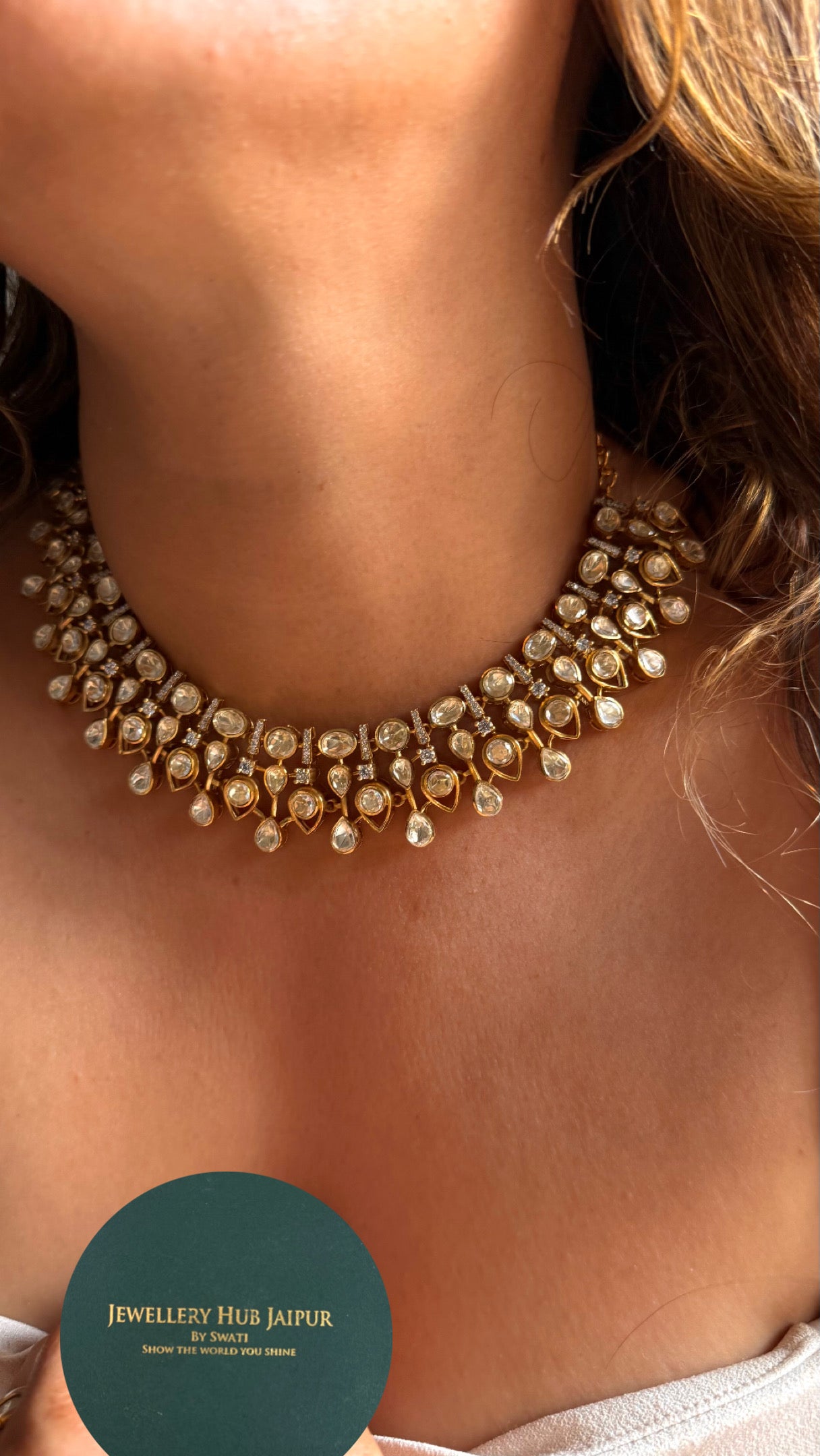 Real Moissanite peeli polki designer Necklace