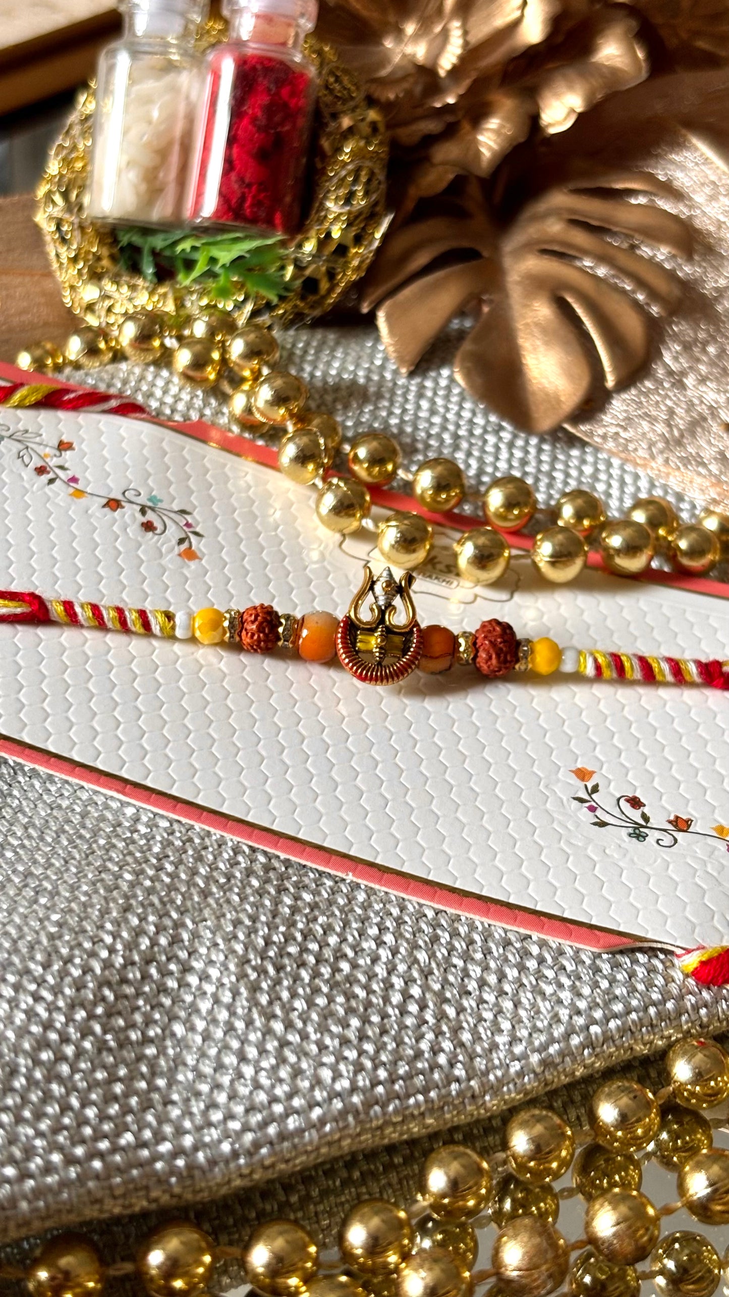 Shiva inspired Rudraksh Rakhi (red) ( shipping will be extra )