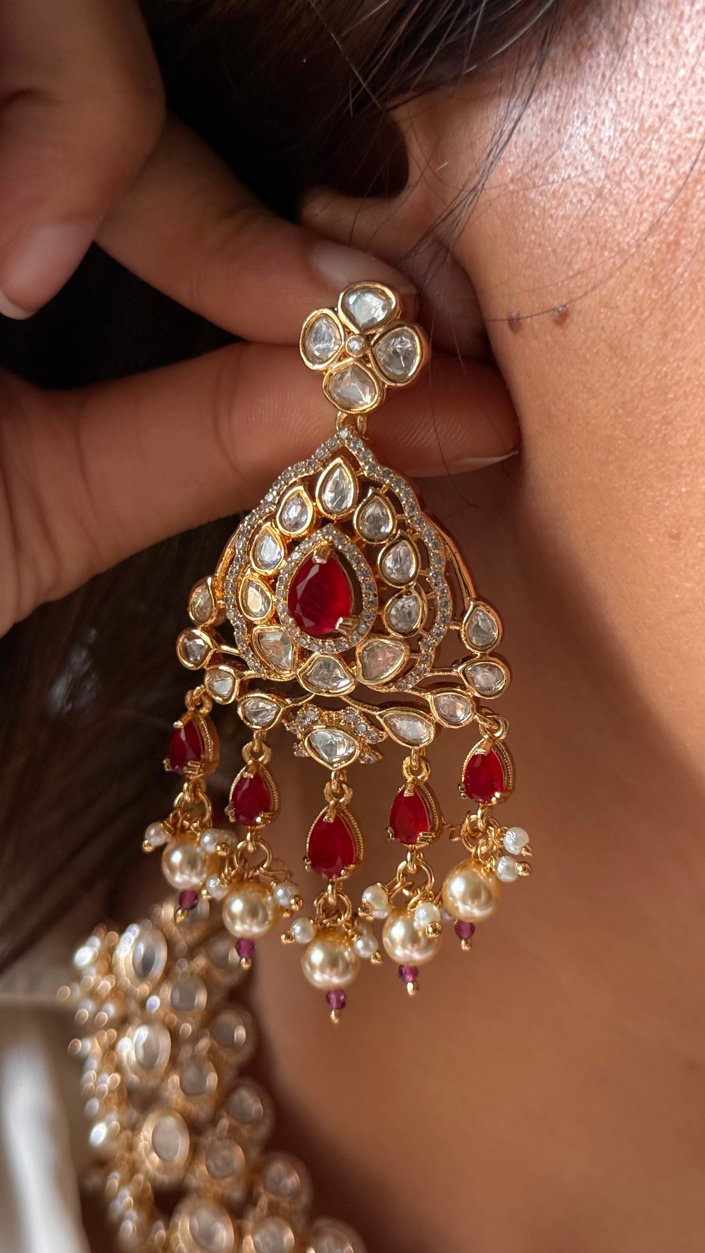 Ruby doublets & moissanite polki necklace with maangtika