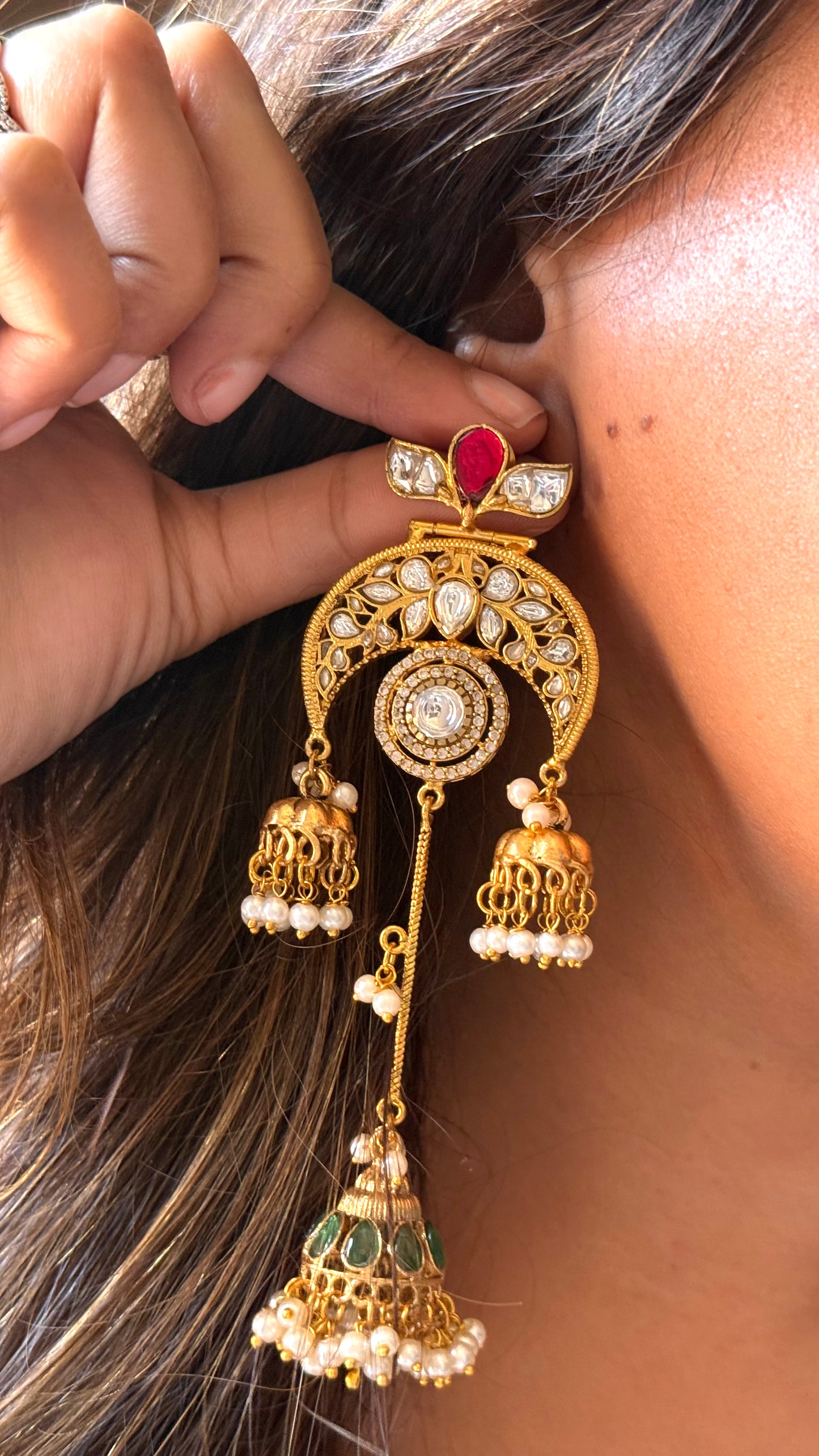 Amrapali inspired ruby emerald  triple jhumki danglers