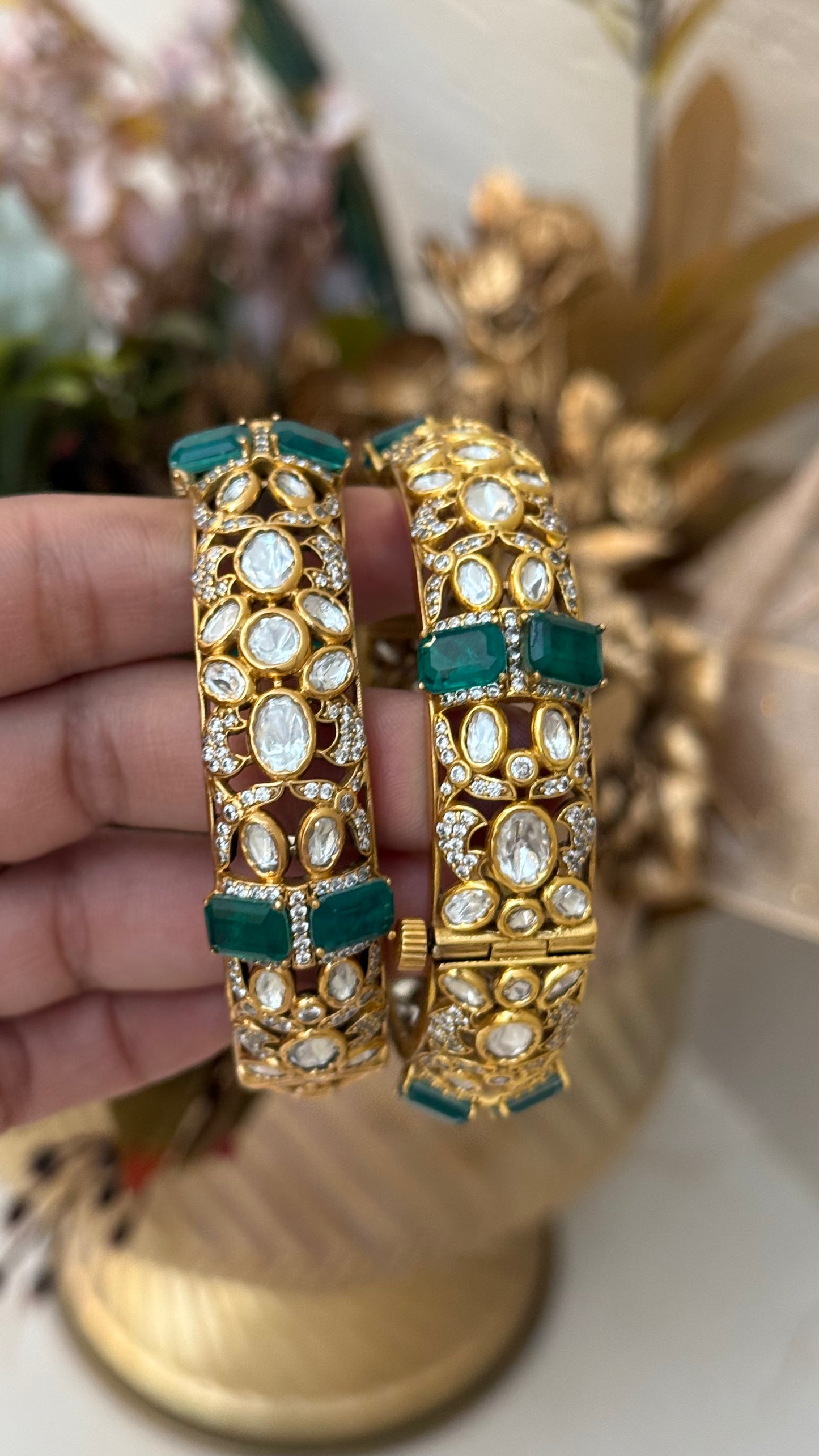 Emerald moissanite polki Bangles
