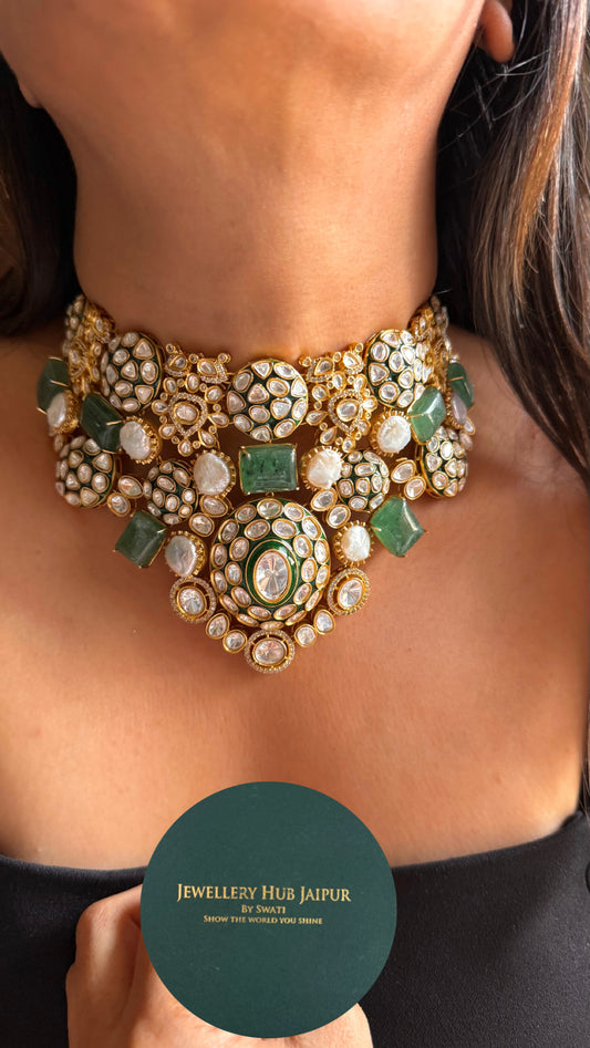 Real stones meenkari carving designer Necklace