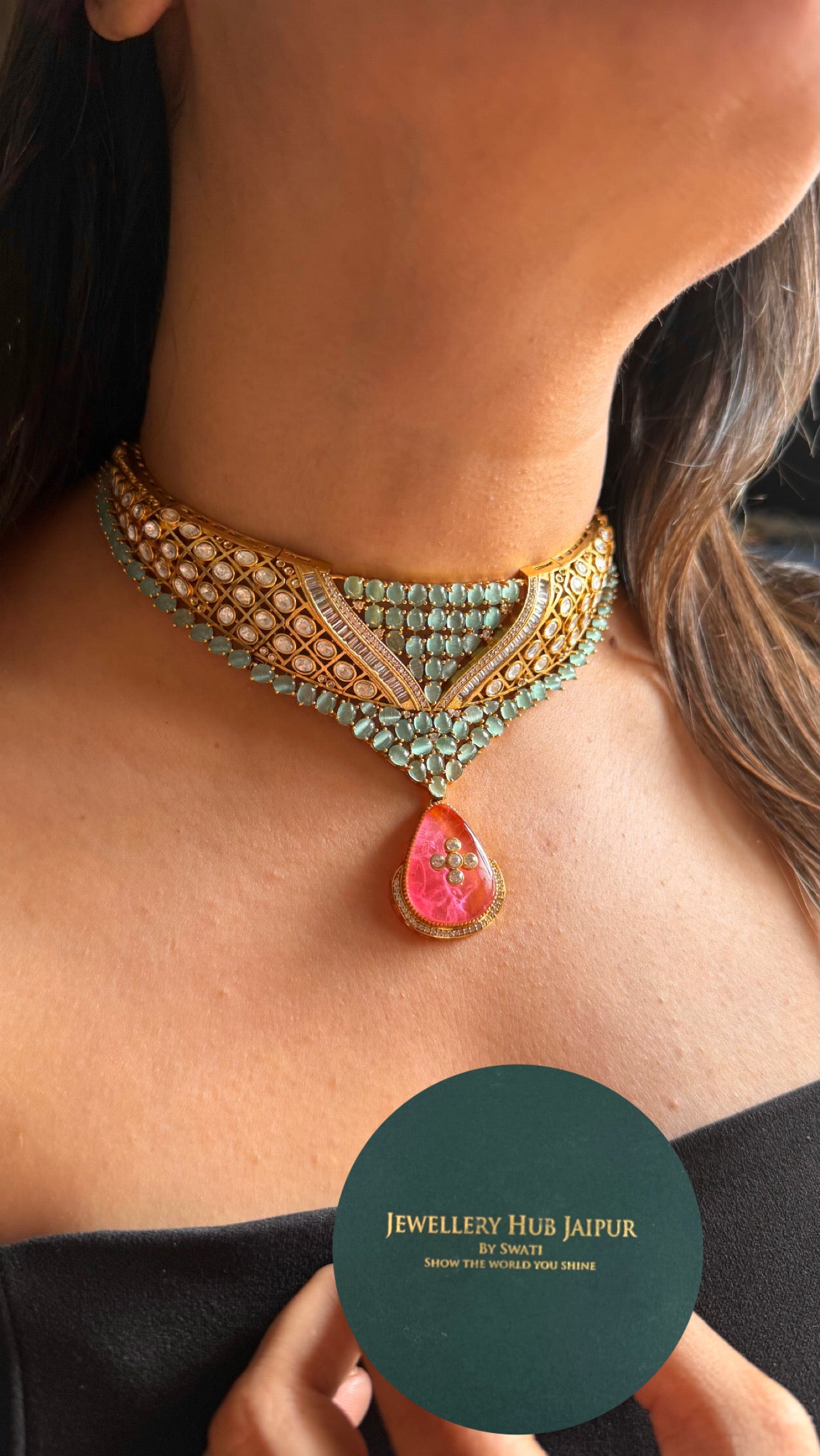 Mint with rose quartz cocktail necklace