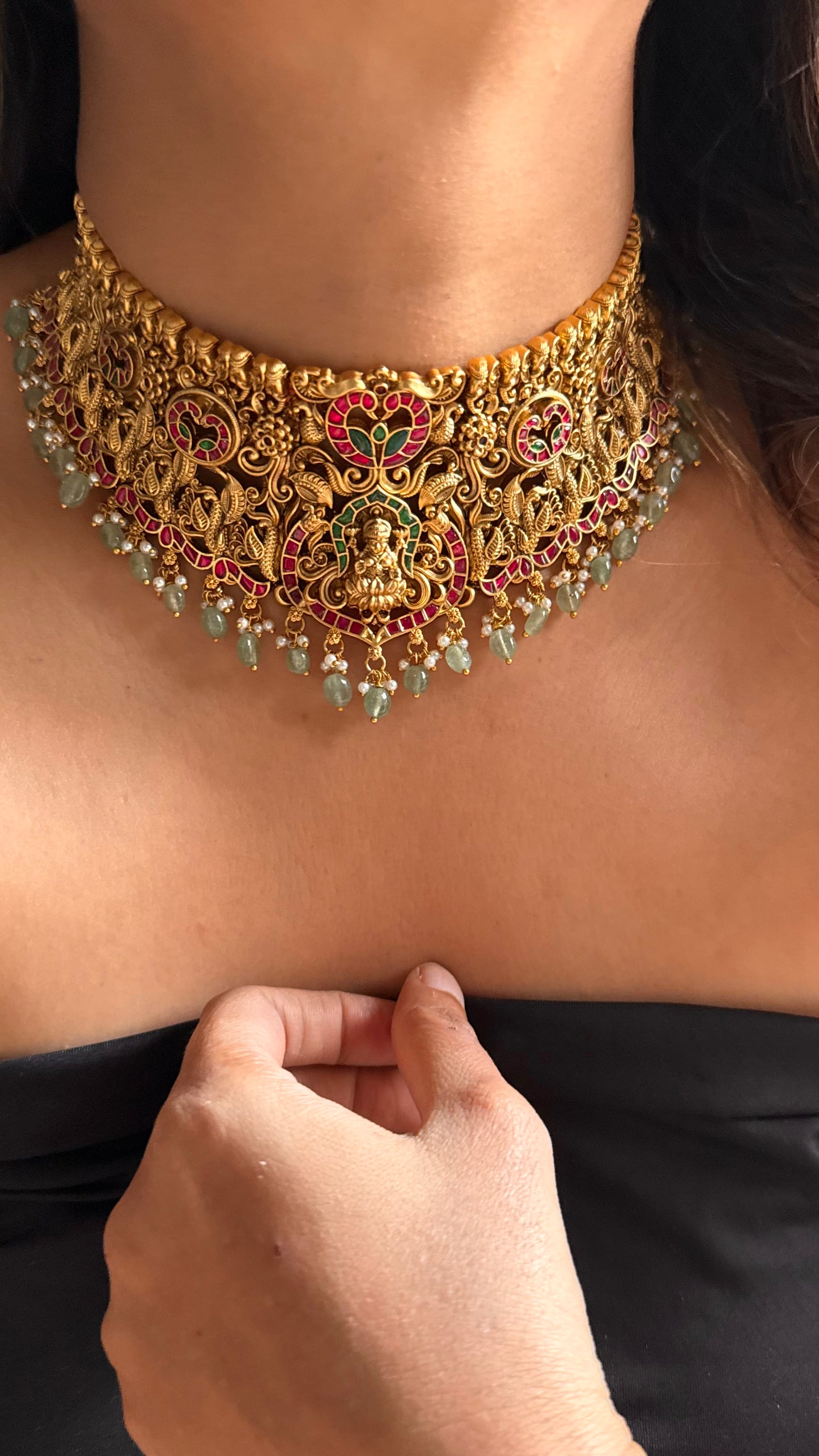 Goddess Laxmi temple choker with kemp detailing