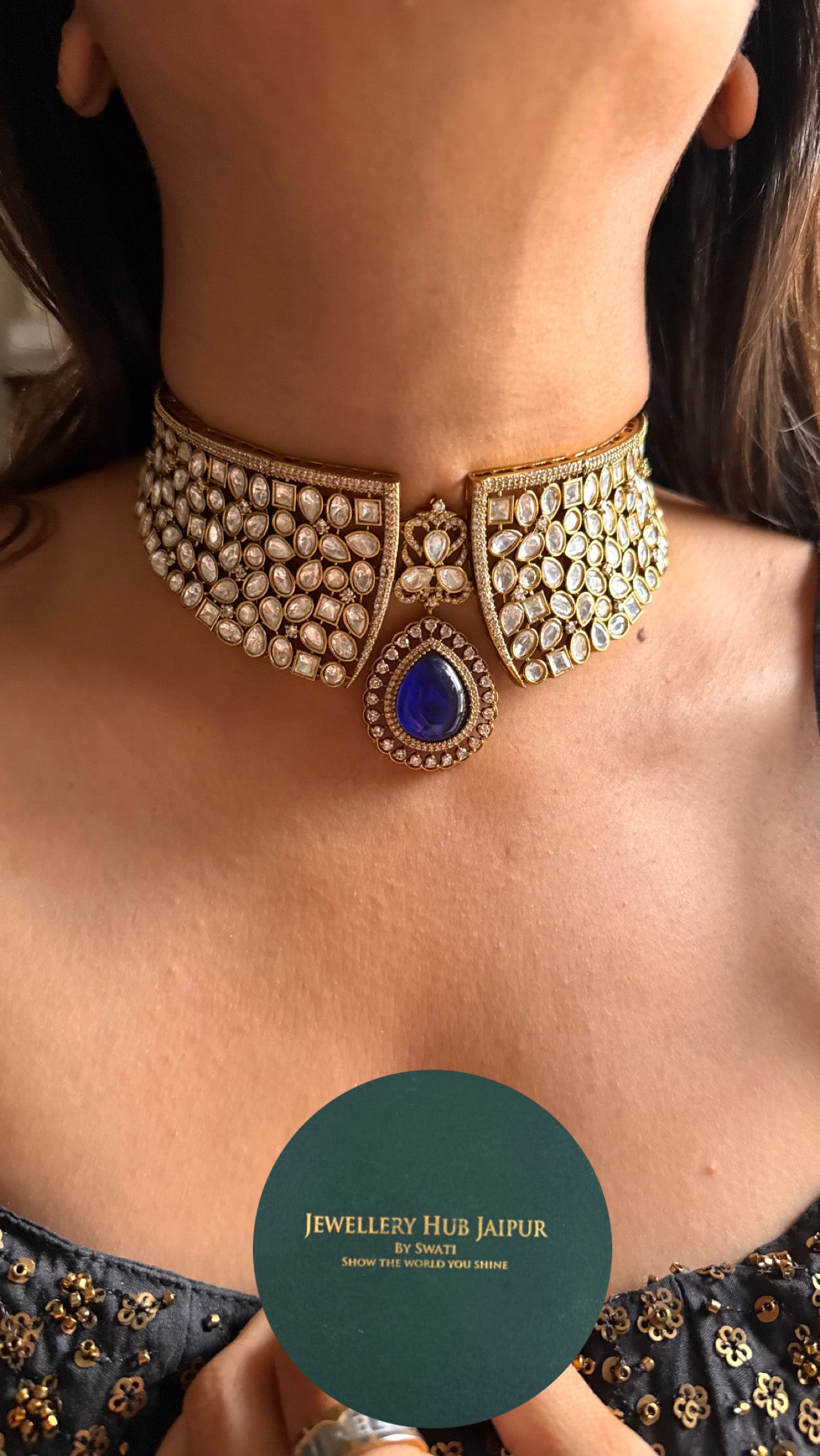Sapphire moissanite polki Victorian choker