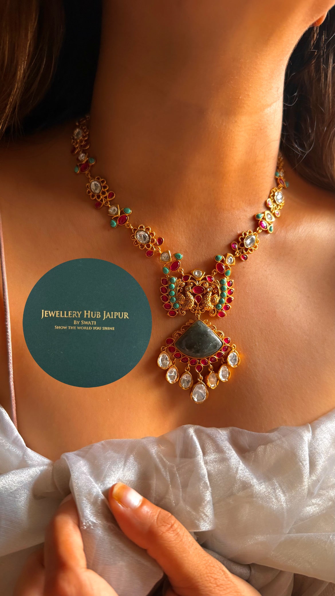 Amrapali inspired Natural stone Firoza & rani pink with real stone set