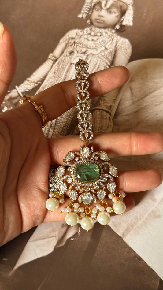 Mint doublet moissanite polki victorian maangtika