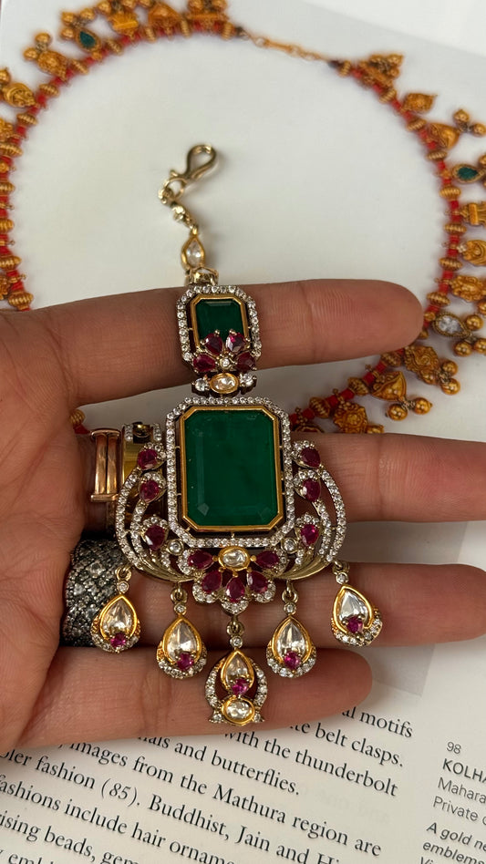 emerald victorian ruby maangtika