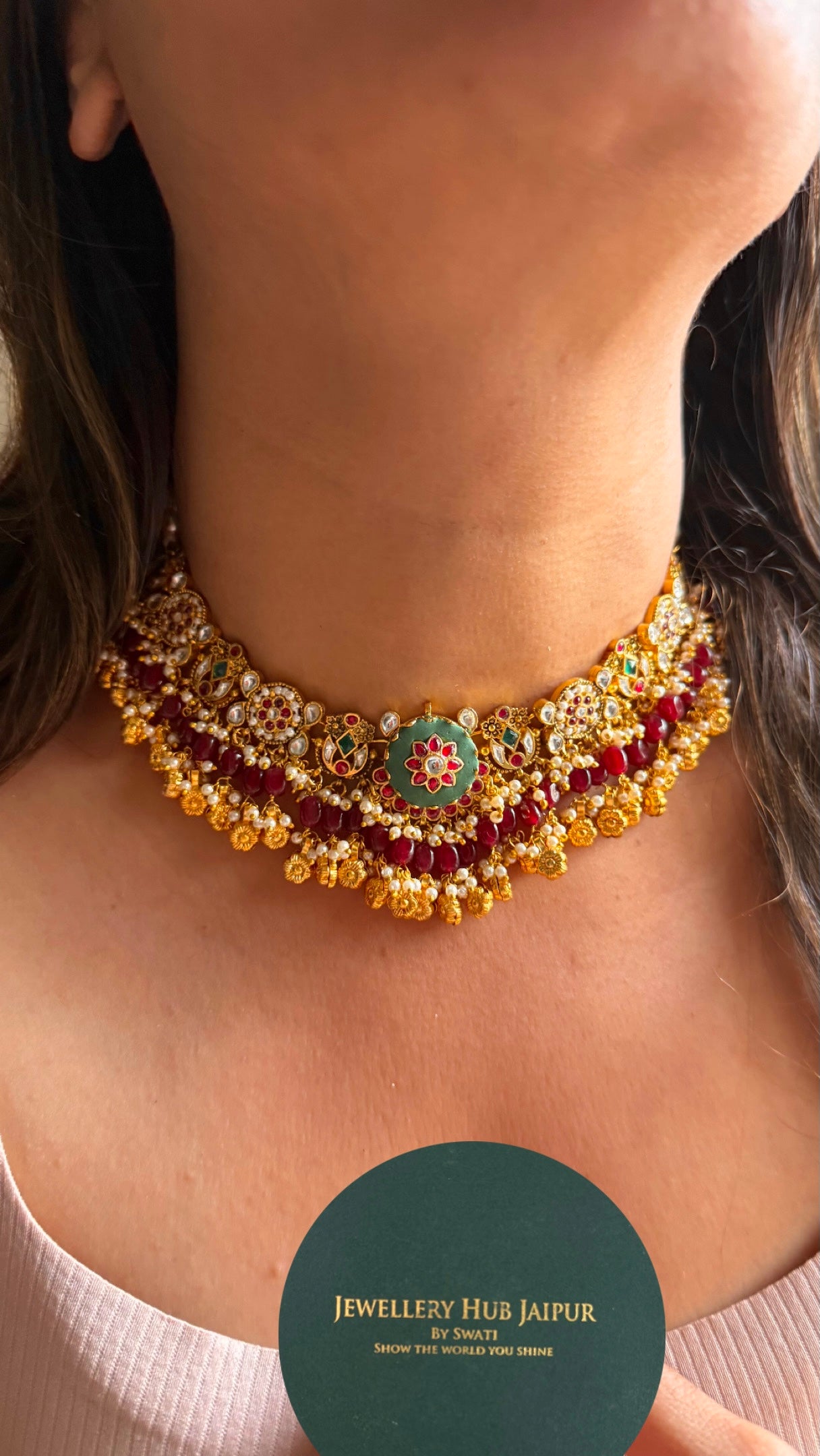 Heritage Rani pink ruby & emerald with golden drops