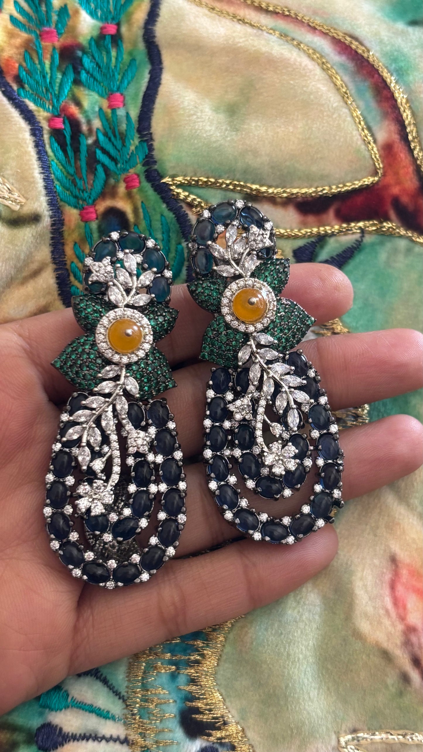 Sapphire & emerald;d diamond designer danglers