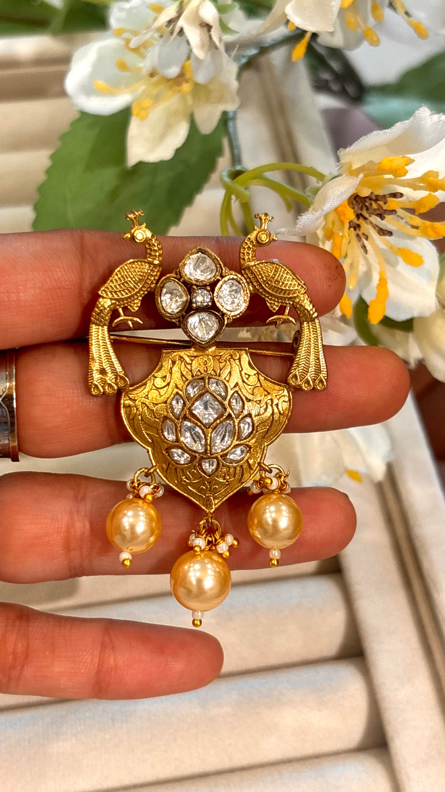 Peacock designer gold brooch