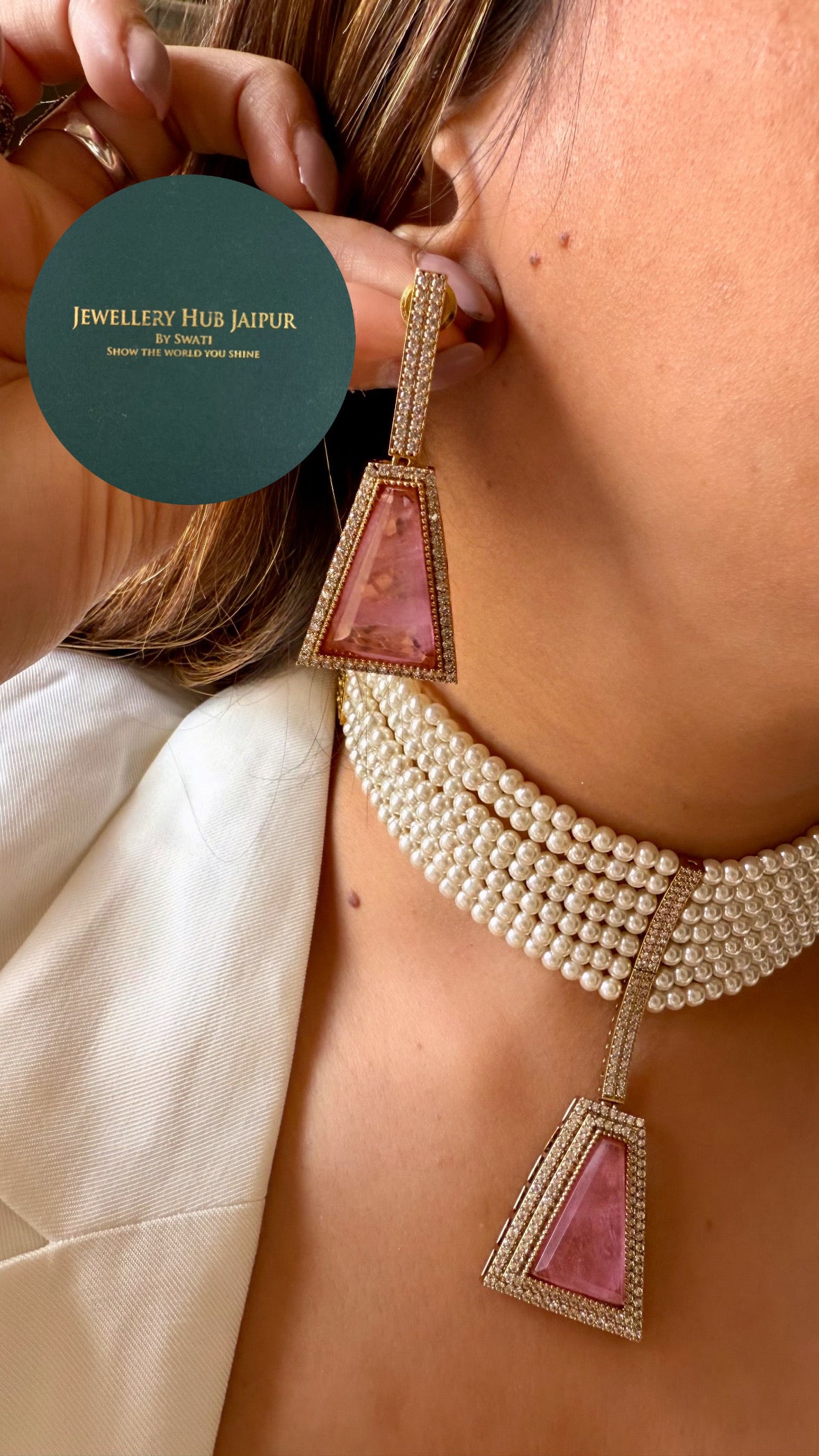 Rose quartz pearl choker