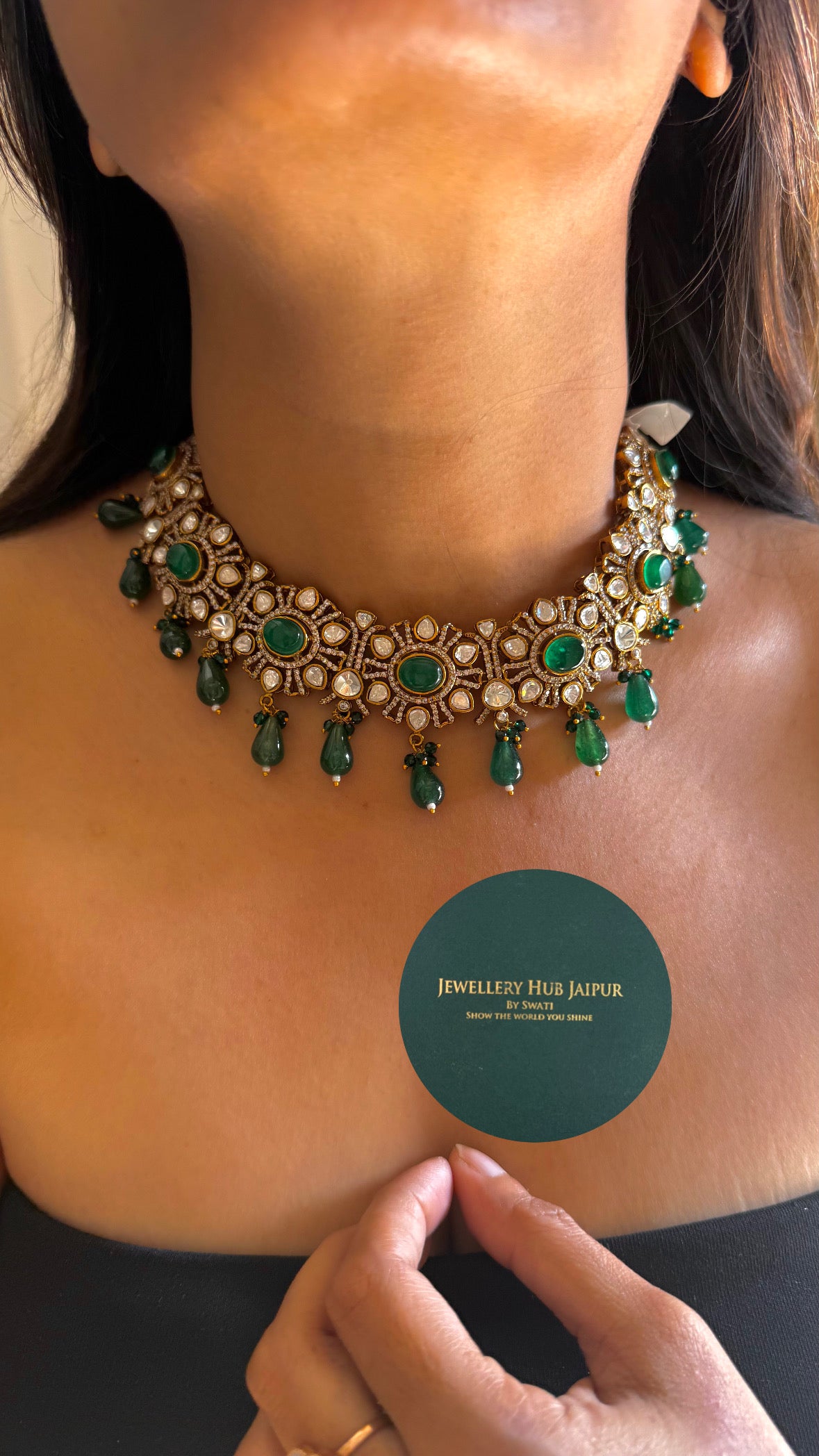 Emerald floral moissanite necklace