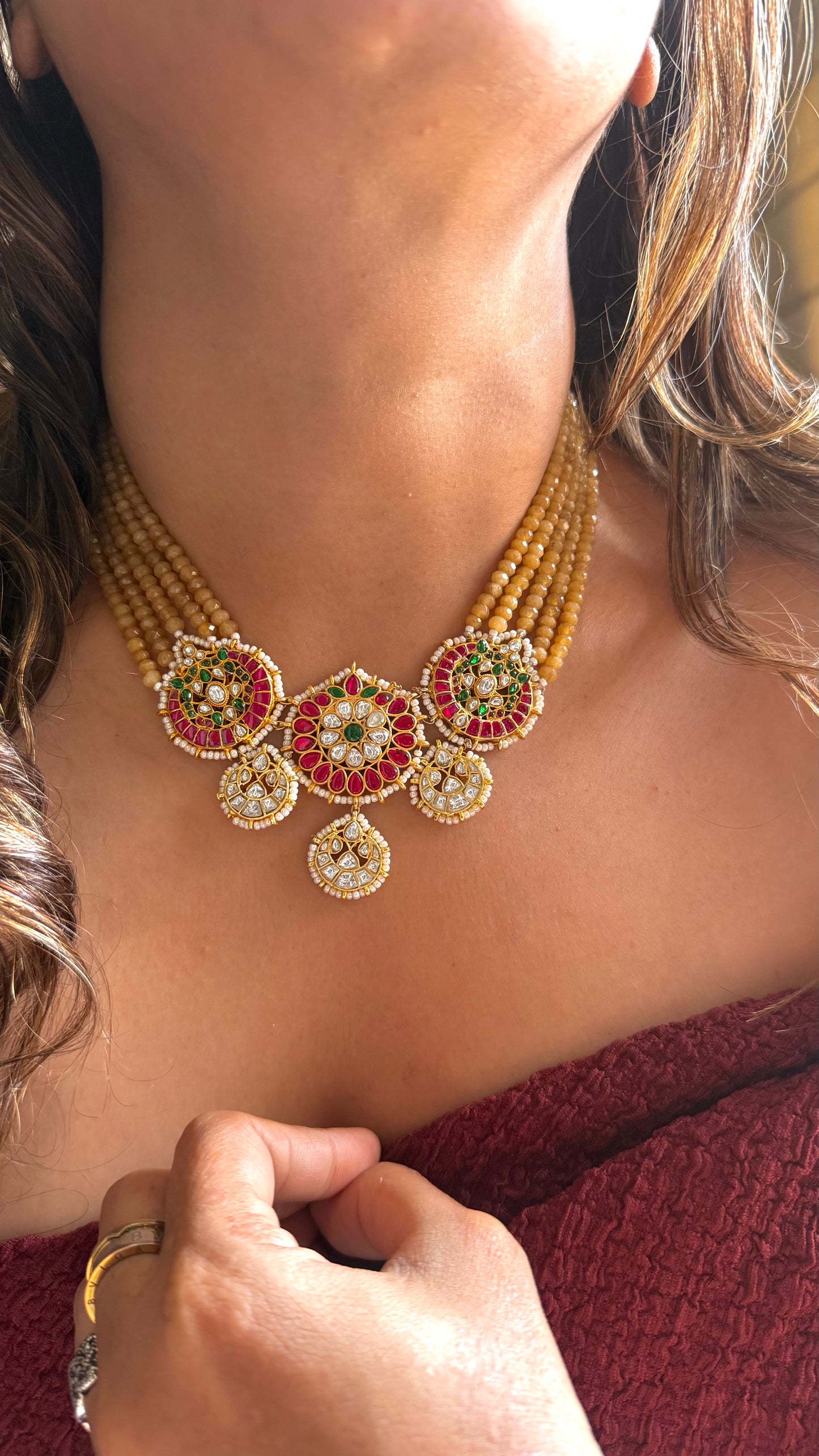 Pachi Kundan mixed polki necklace