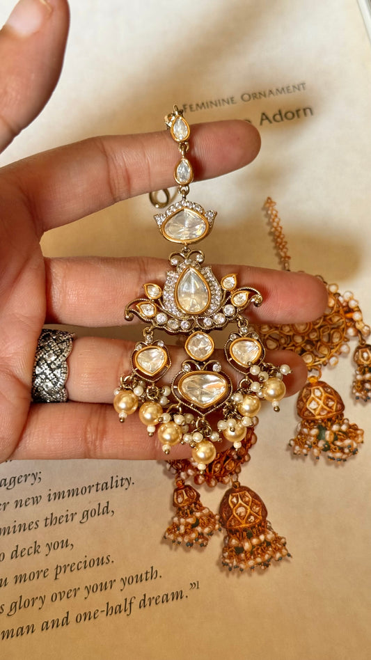 Moissanite polki with pearl drop maangtika