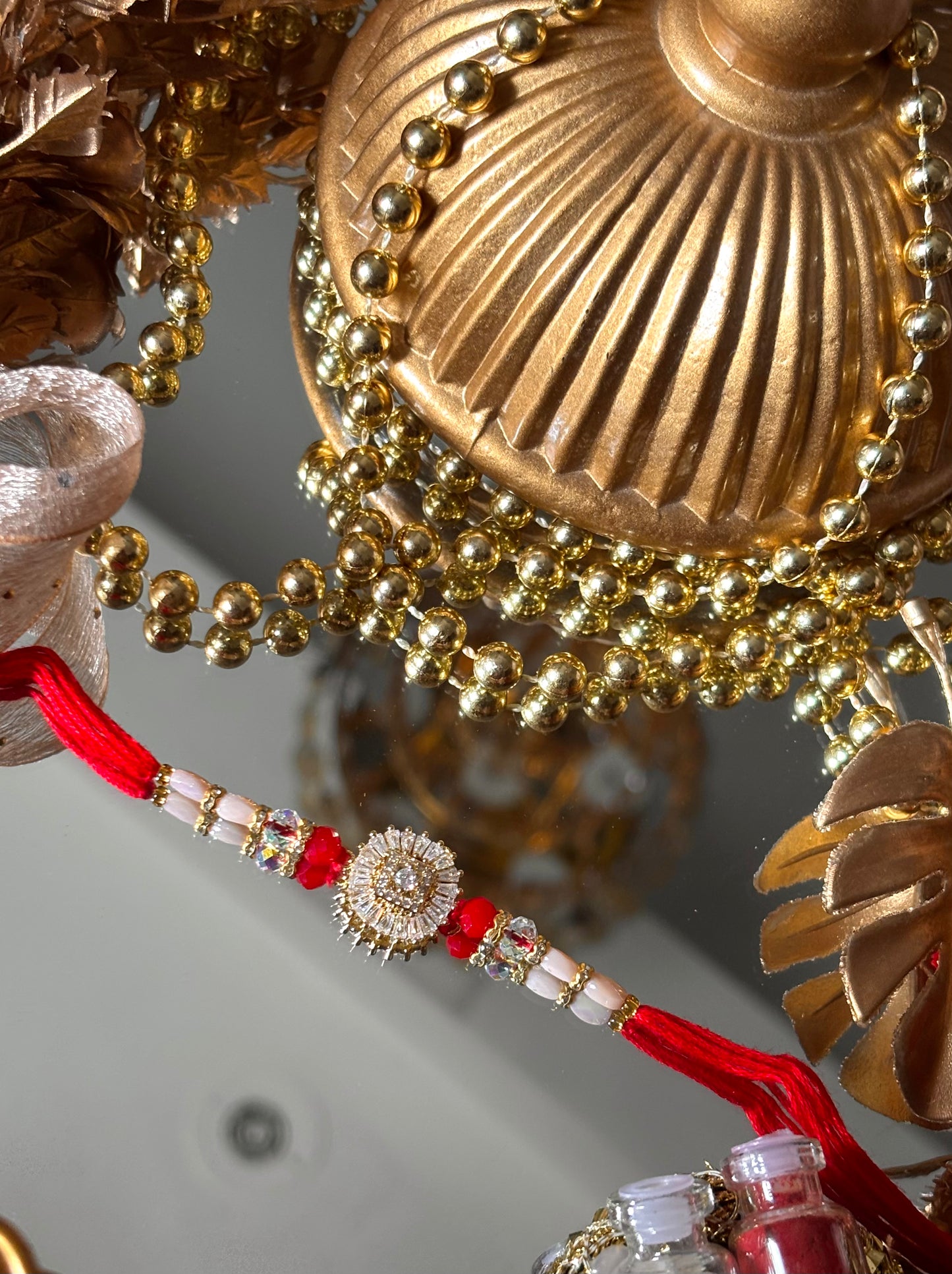 Cz Diamond polki laal dhaga designer rakhi ( shipping will be extra )