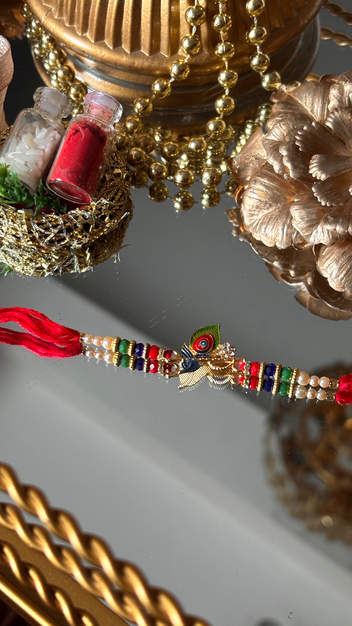 Morpankh inspired minimal rakhi ( shipping will be extra )