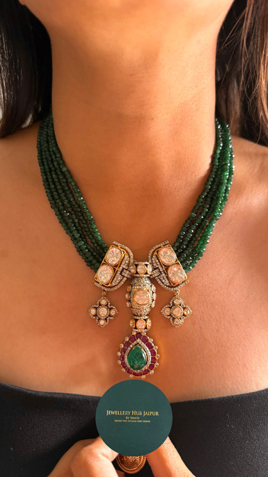 Emerald peeli polki Sunita Shekhawat inspired necklace
