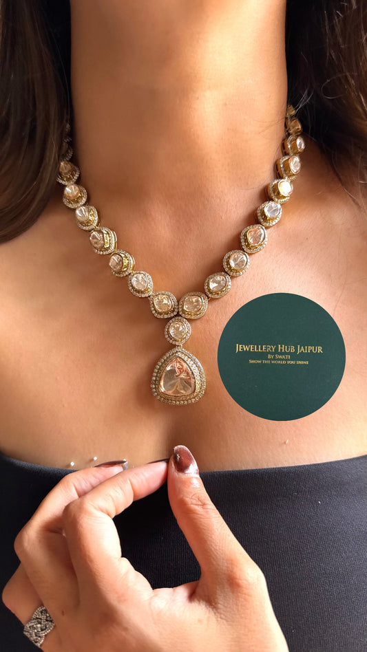 Nirali Moissanite uncut polki single line collar necklace