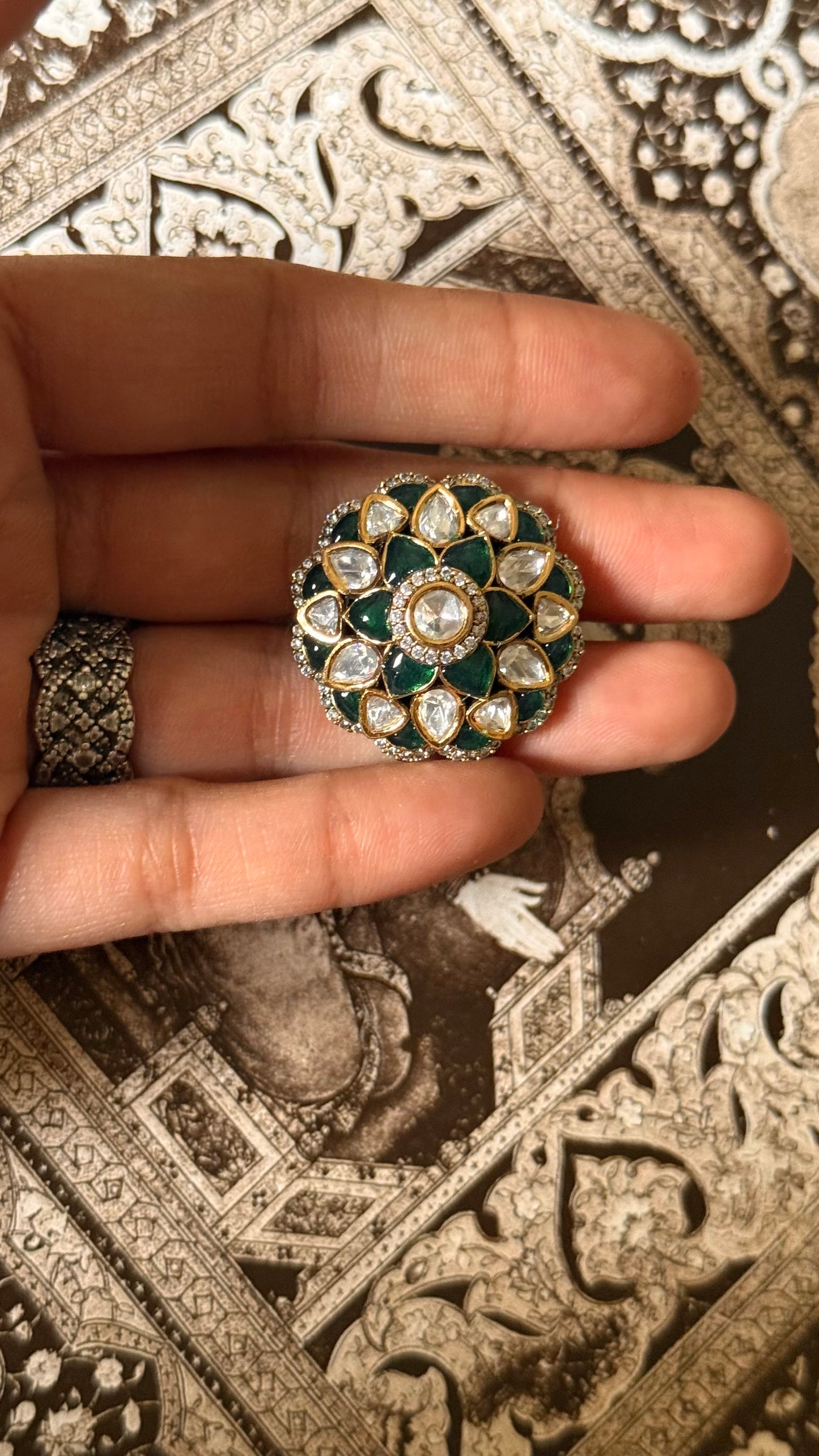 Emerald katdana moissanite adjustable ring