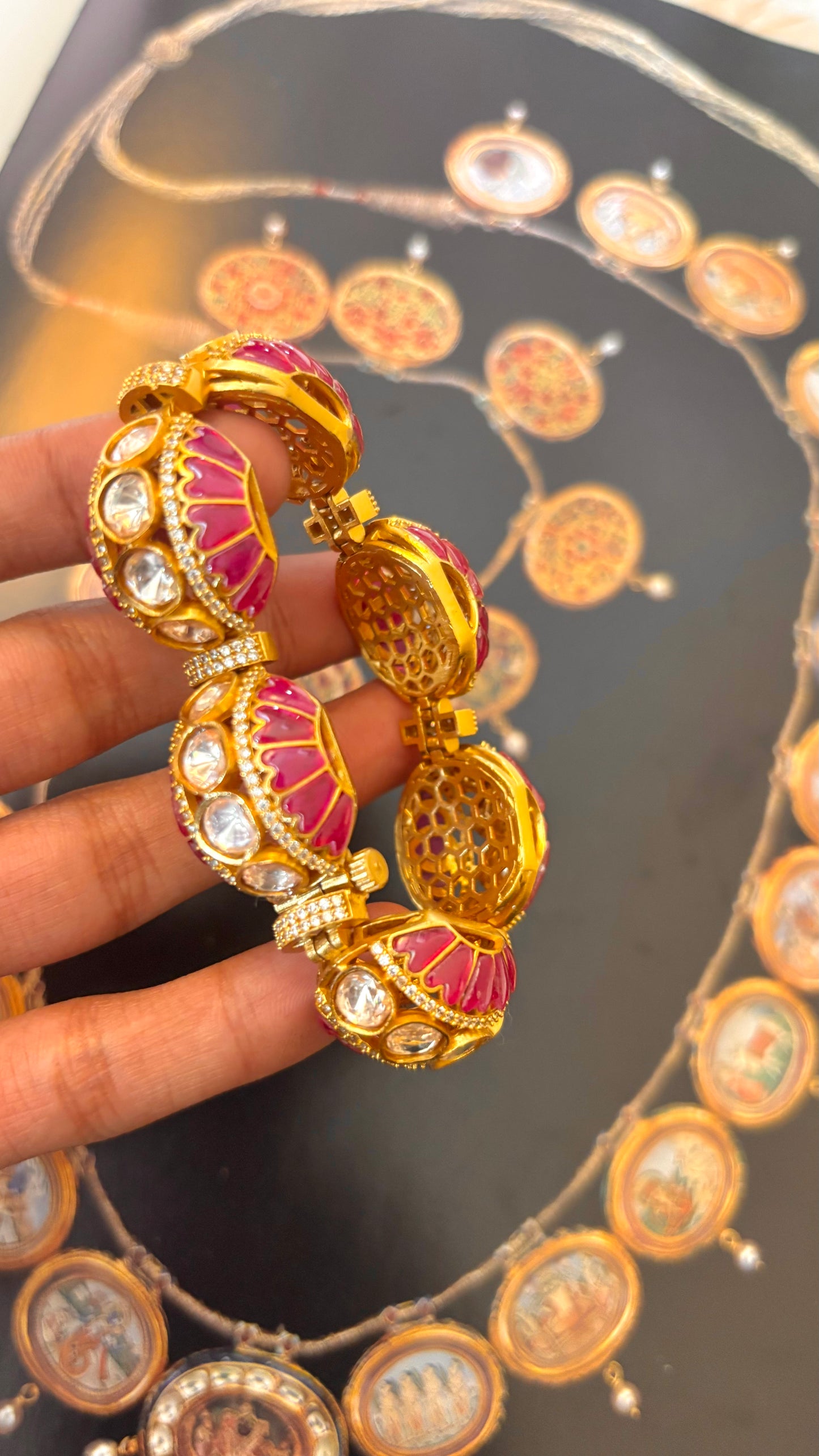 Takkar work polki ruby adjustable bracelet
