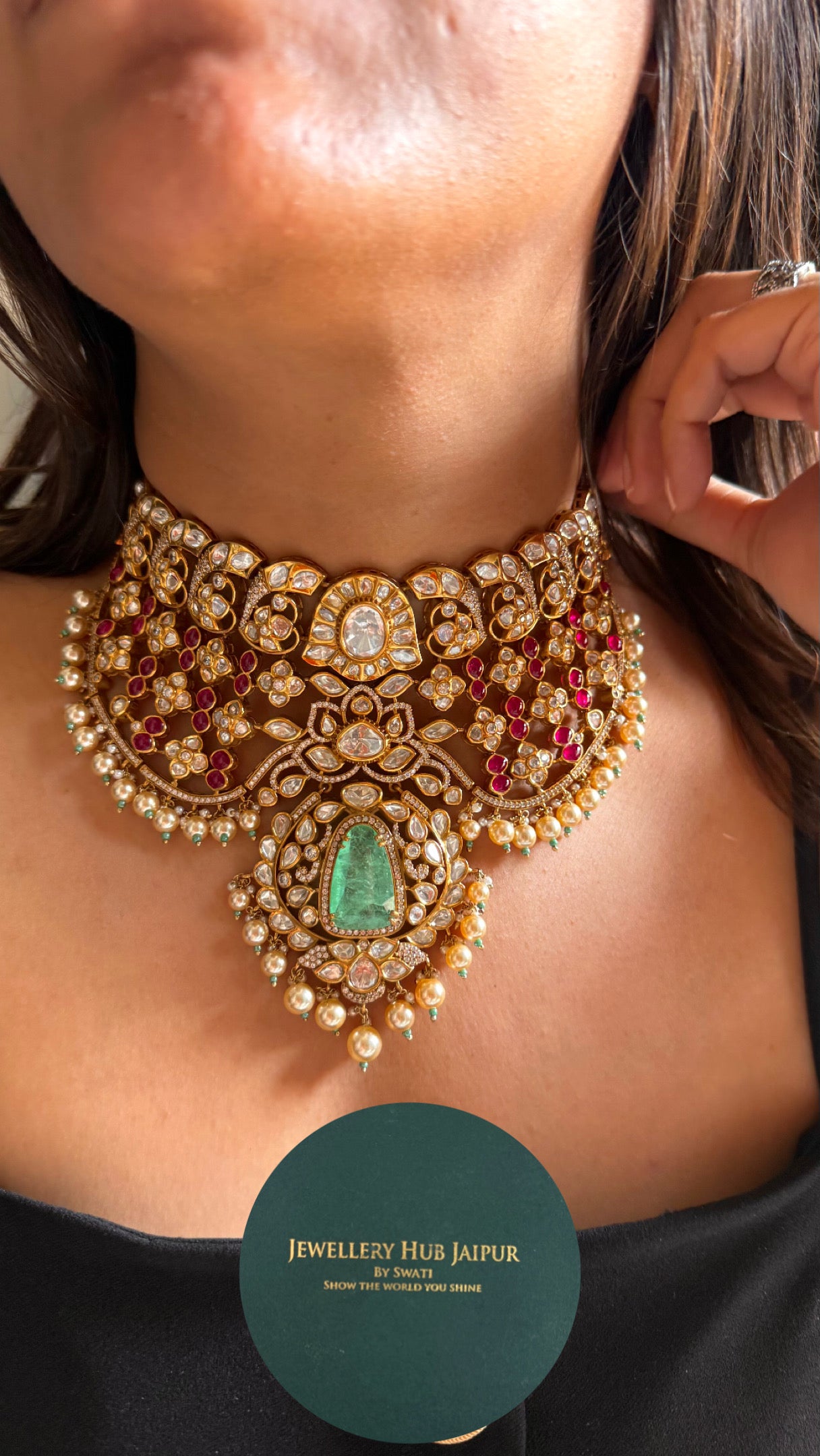 Rani pink with mint doublets bridal necklace