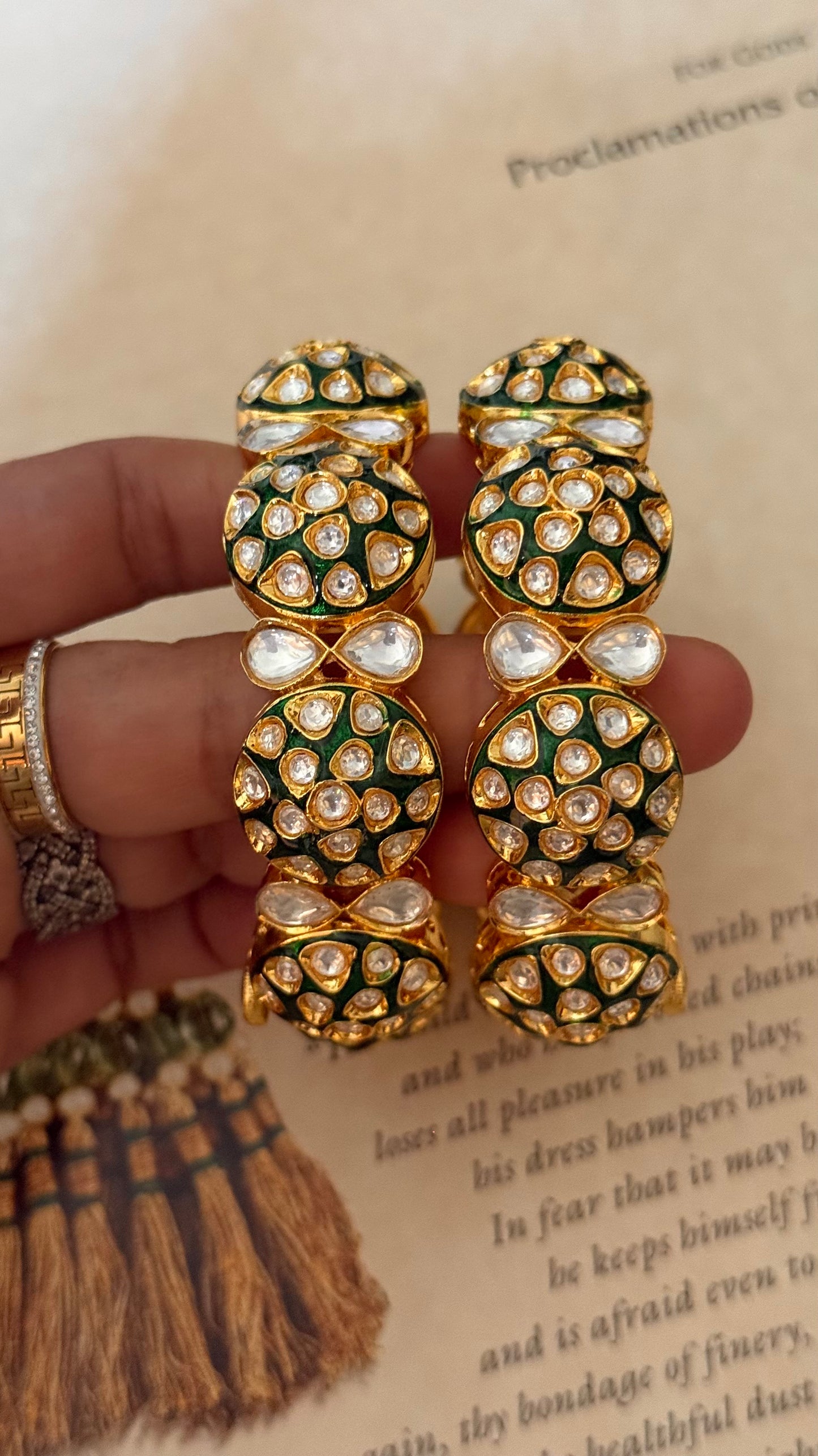 Emerald meenakari polki openable bangle