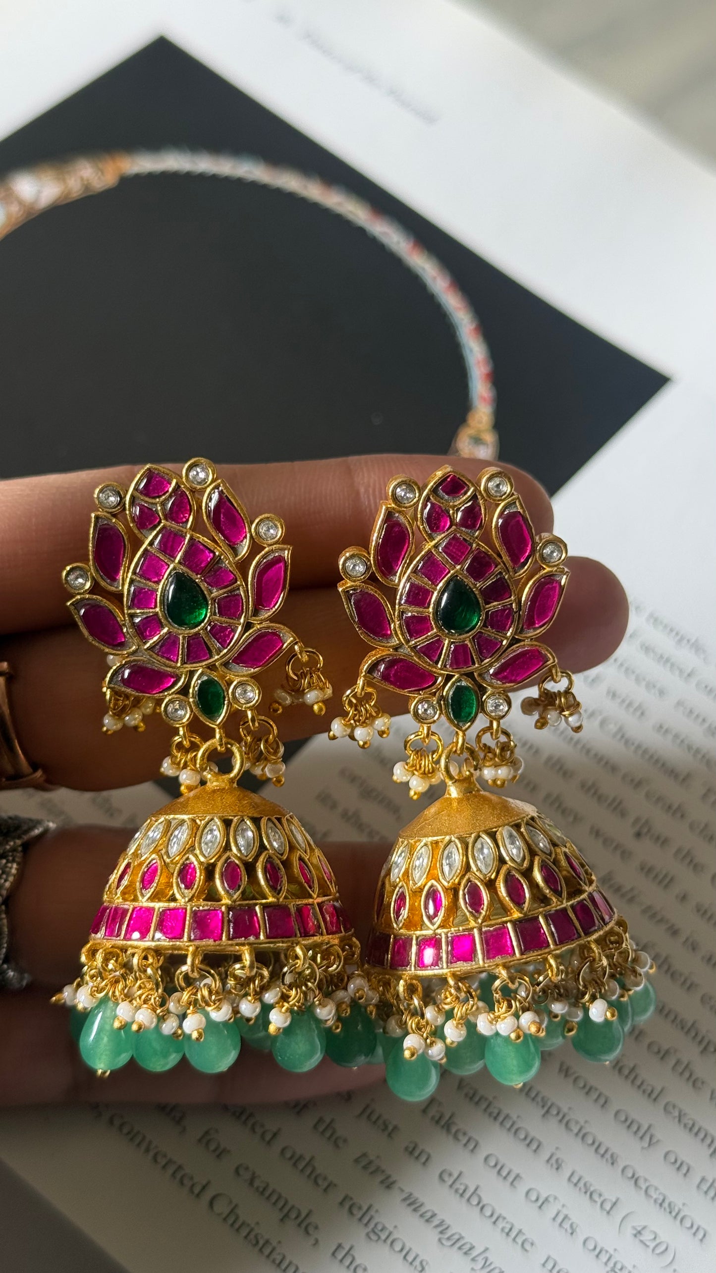 Paachi kundan real kemp lotus inspired Jhumki